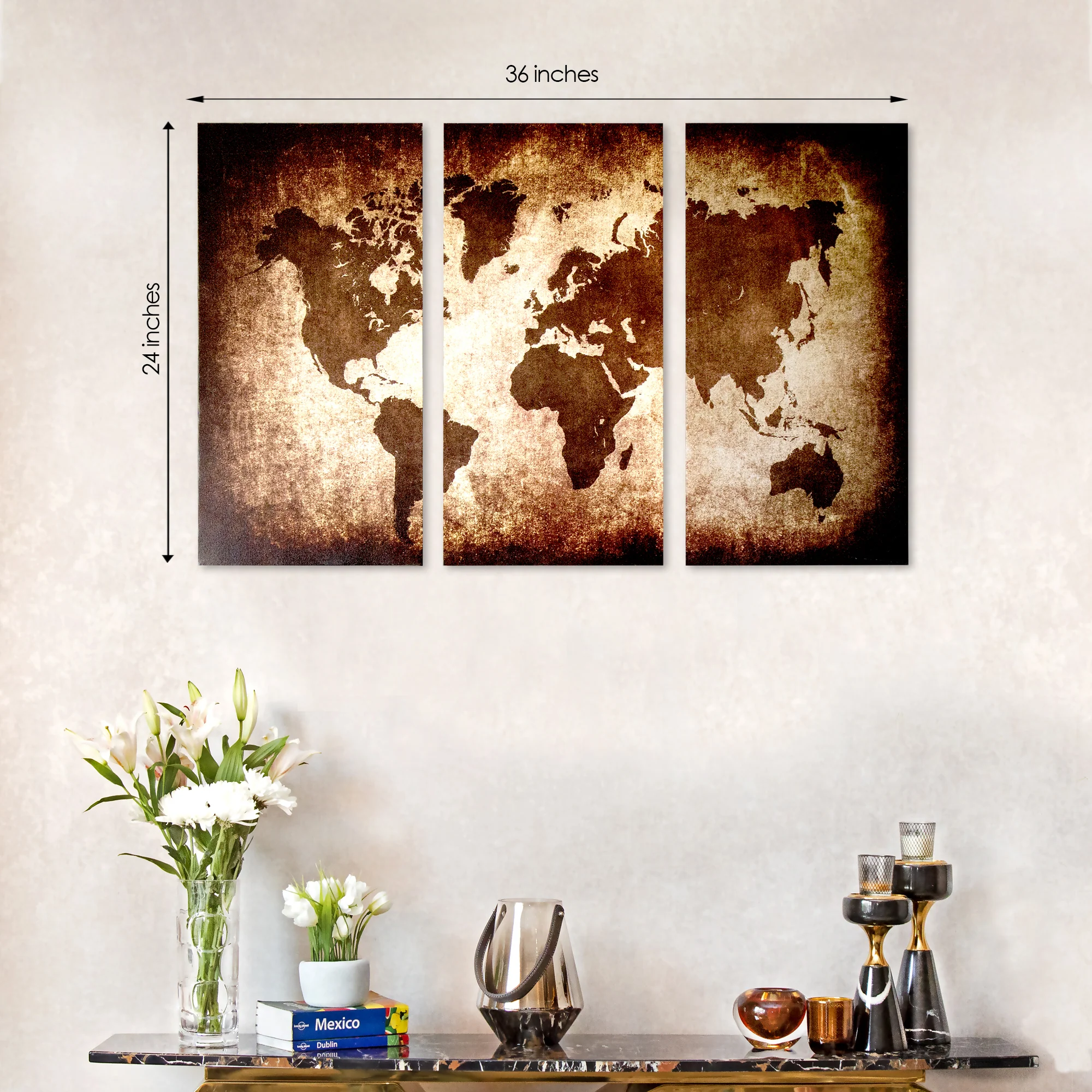 3 Panel World Map Framed Canvas Print - Image 2