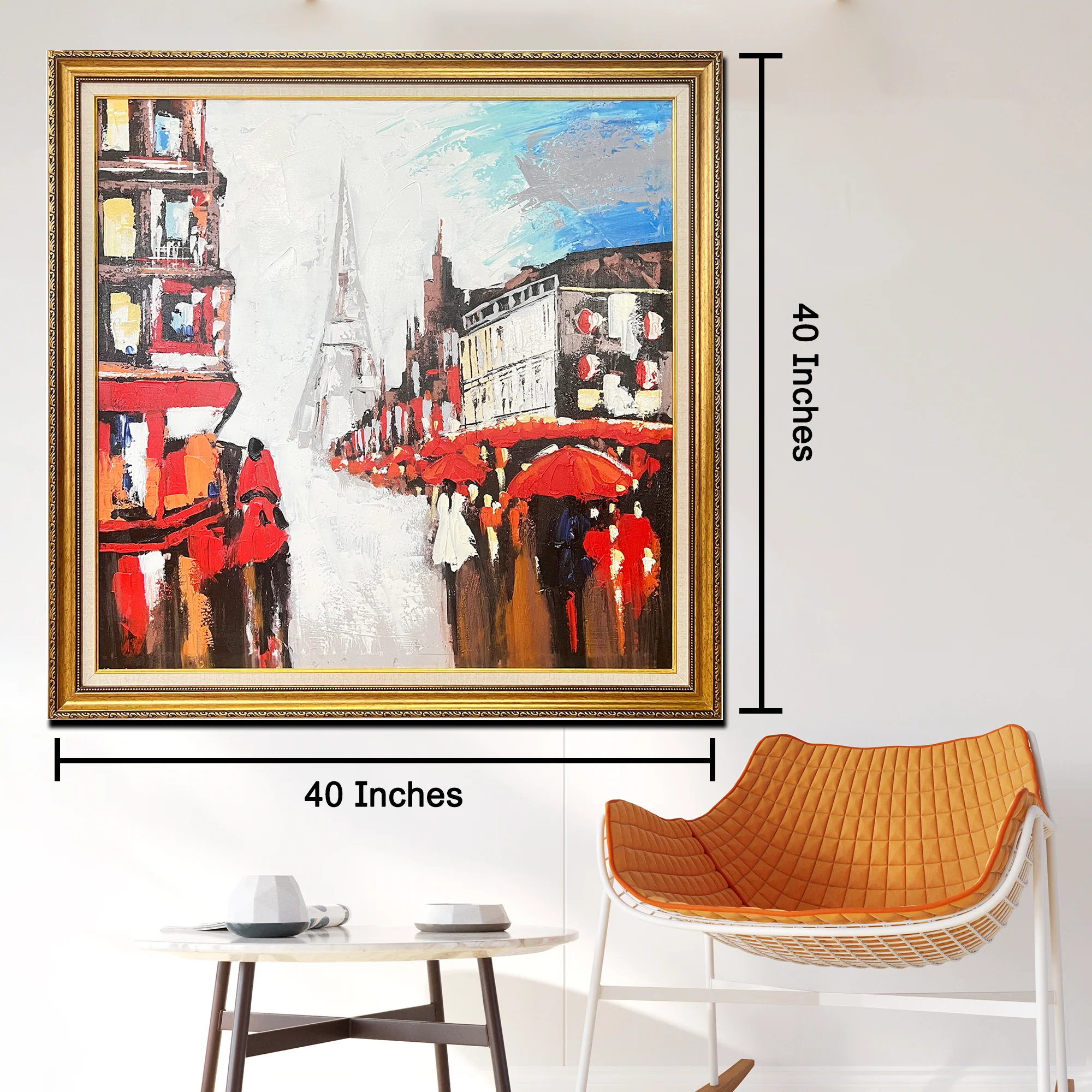 A Stroll in Paris 100% Hand Painted Wall Painting (With Outer Floater Frame) (40x40 Inches) (Victorian Frame) - Image 3