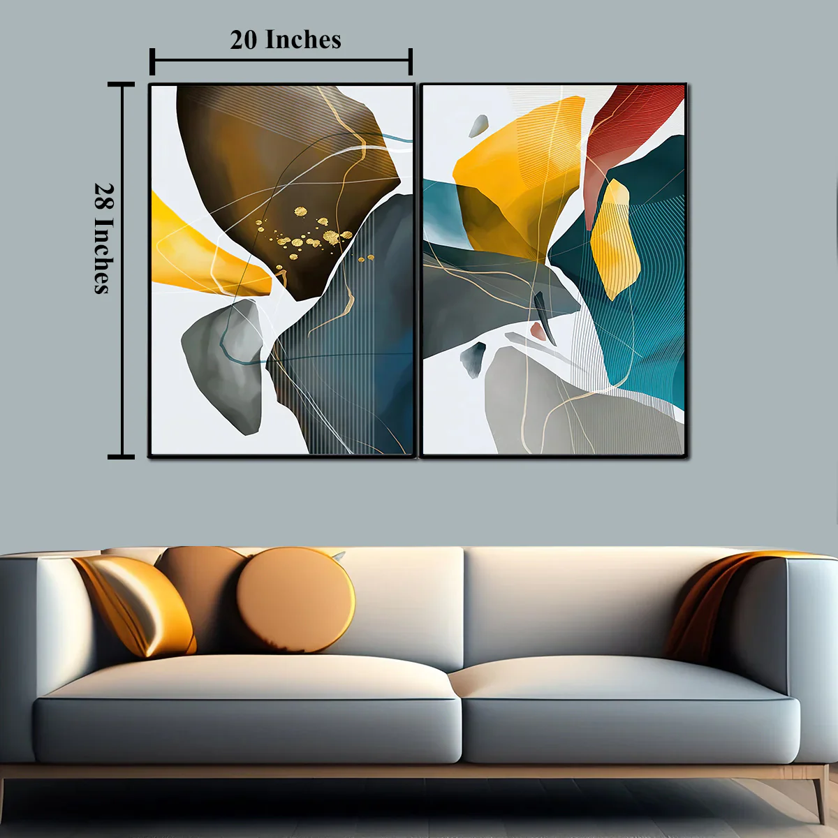 A symphony of Leaves Yellow Framed Canvas Print - Set of 2 - Image 2