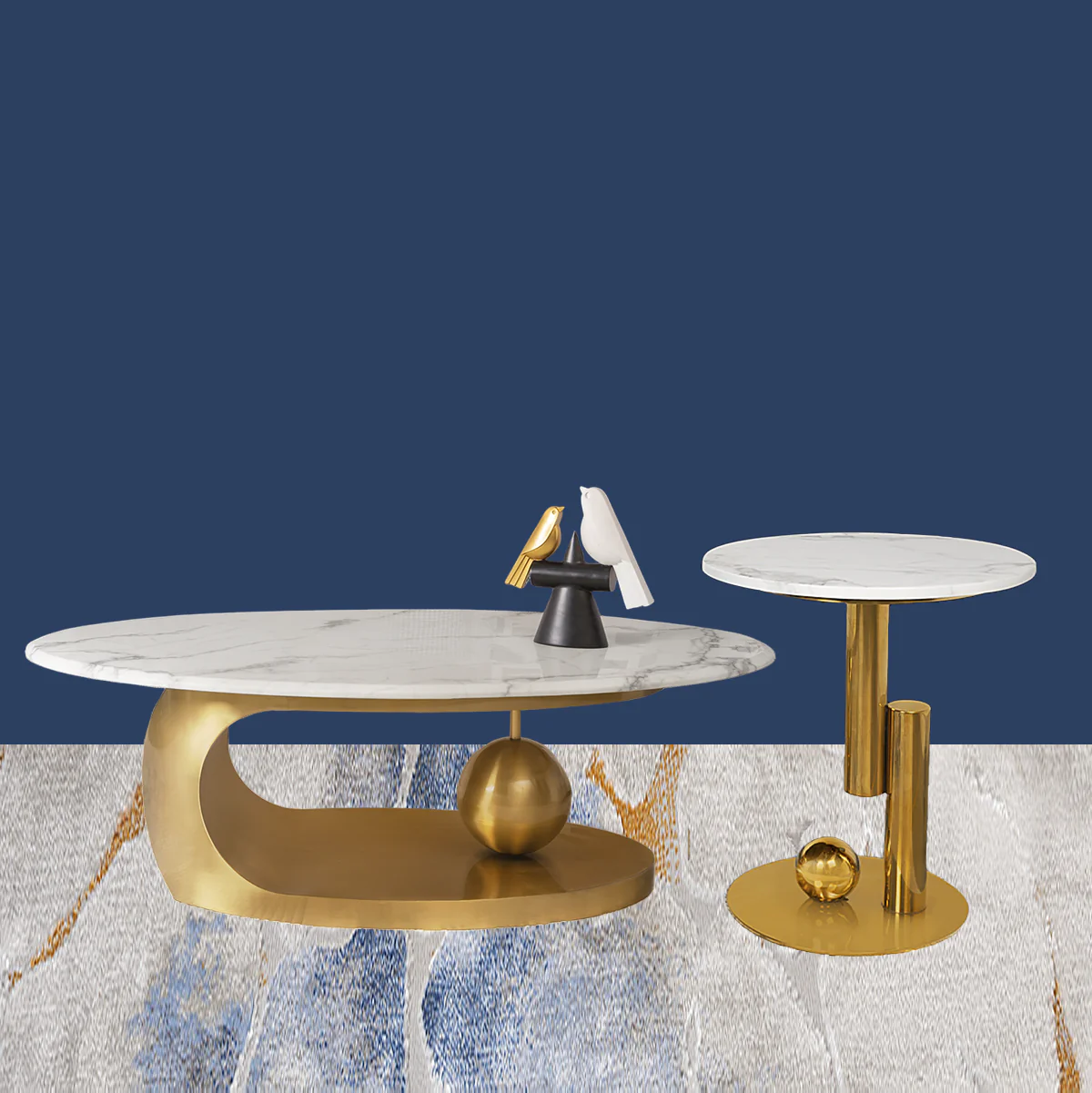 Amara Gold Base Round Accent Table With Side Table - Set of 2 (Stainless Steel) (N) - Image 3