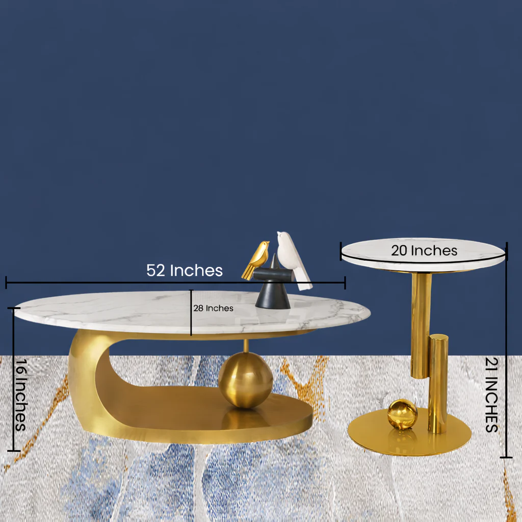 Amara Gold Base Round Accent Table With Side Table - Set of 2 (Stainless Steel) (N) - Image 4