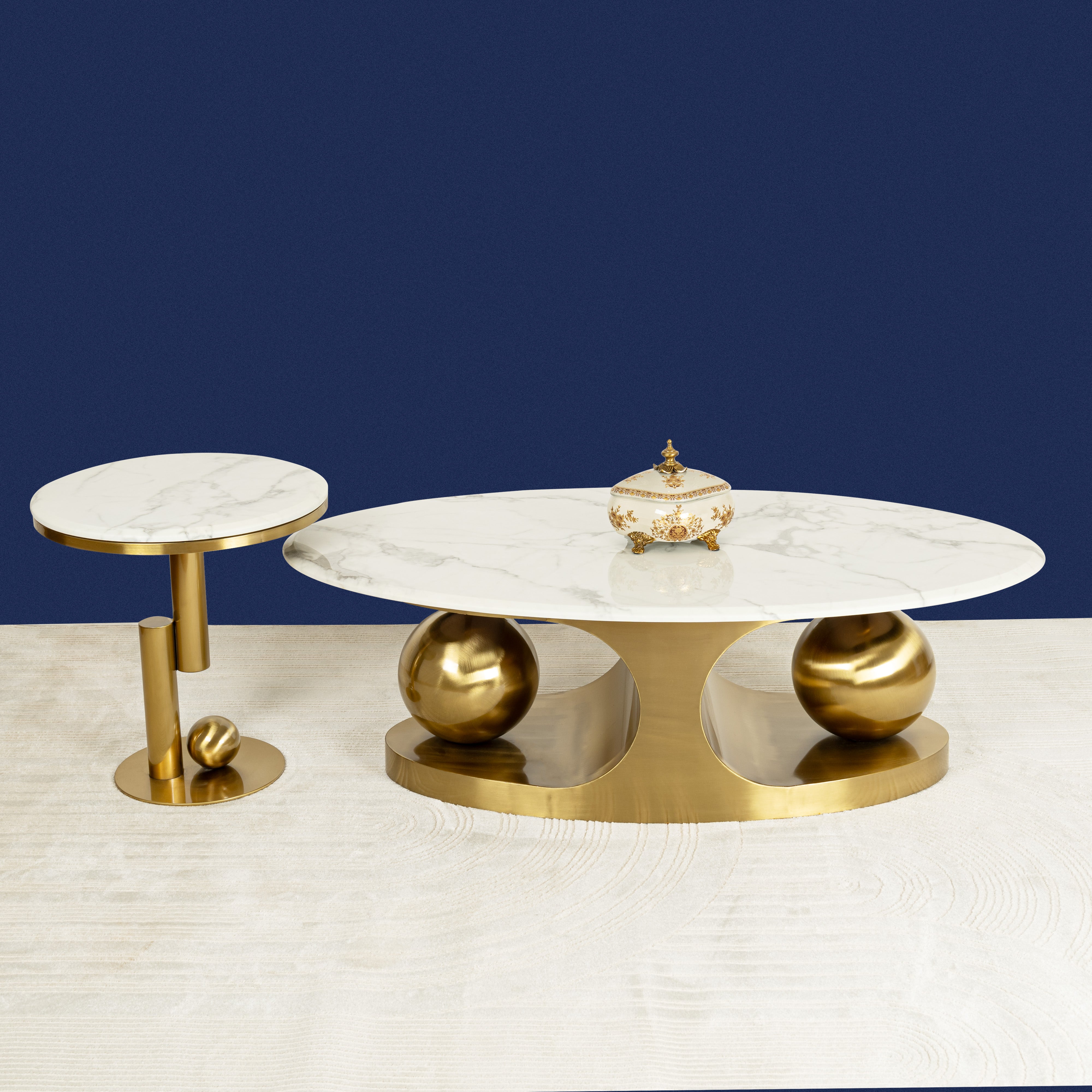 Amara Gold Base Round Accent Table With Side Table - Set of 2 (BIG) (STAINLESS STEEL) - Image 4