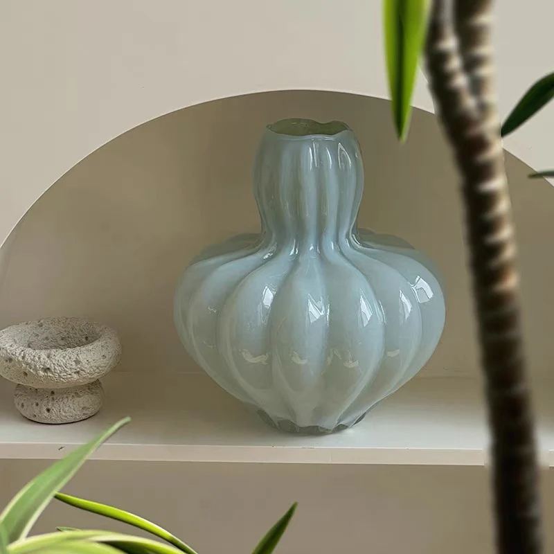 Aqua Blossom Glow Handblown Glass Decorative Vases and Showpieces - Image 4