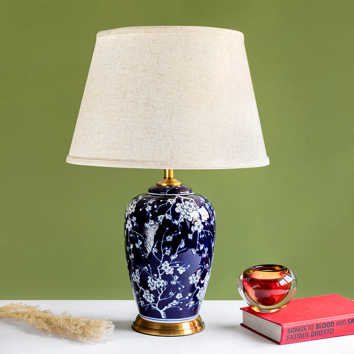 Bloomington Floral Pattern Ceramic & Stainless Steel Table Lamp - Image 2