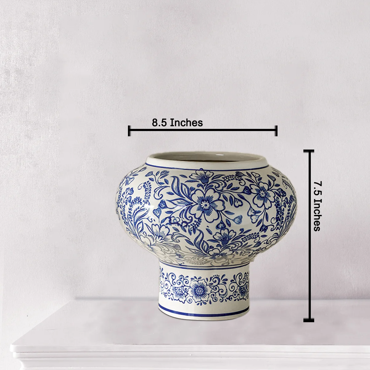 Blue Floral Harmony Indoor Planter for Home - Medium - Image 2