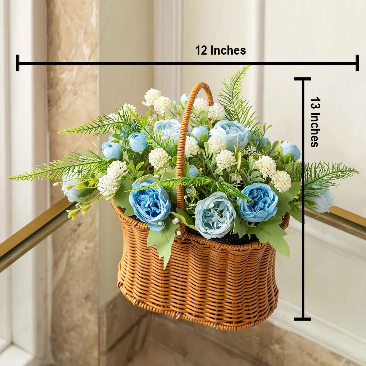 Blushing Artificial Blue Rose Flower Basket - Image 2