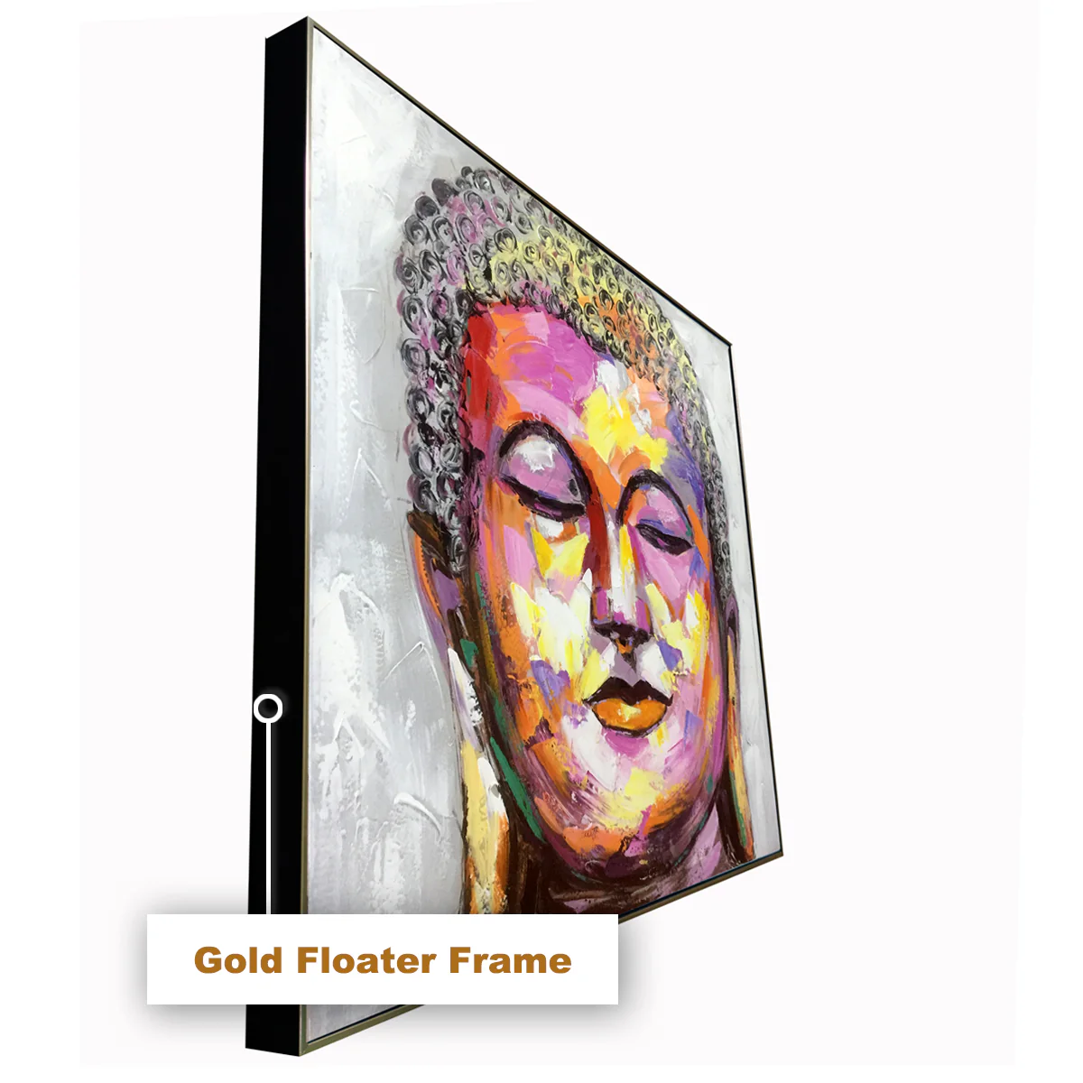 Buddha in Paradise 100% Hand Painted Wall Painting (With Outer Floater Frame) (40 x 40 Inches) - Image 3