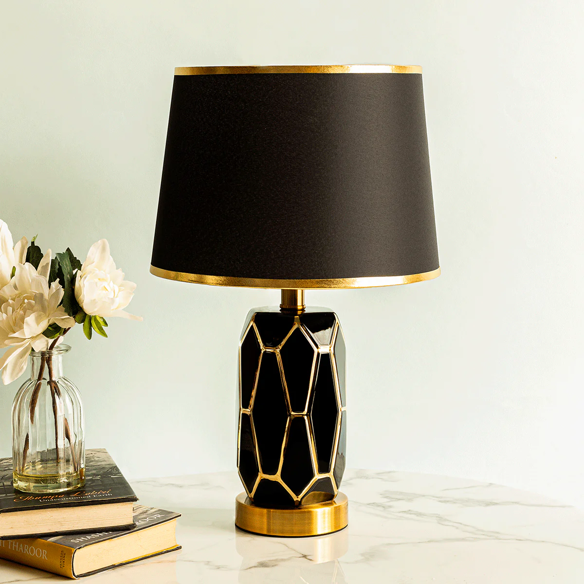 Carter Faceted Body Ceramic Table Lamp ( Small ) - Black - Image 2