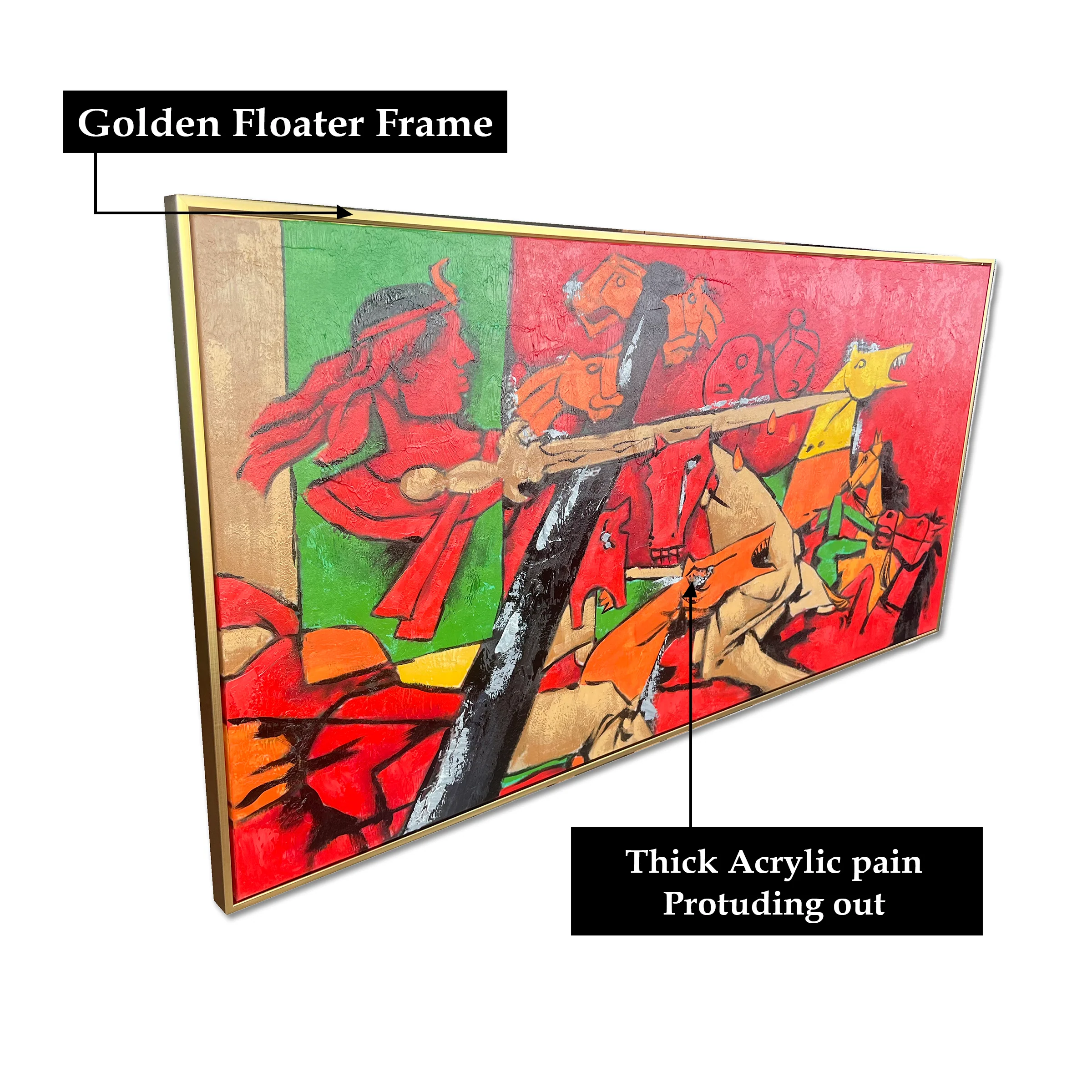 Clash of the Brave Hand Wall Painting For Home (Outer Floater Frame ) (55 x 28 Inches) - Image 3