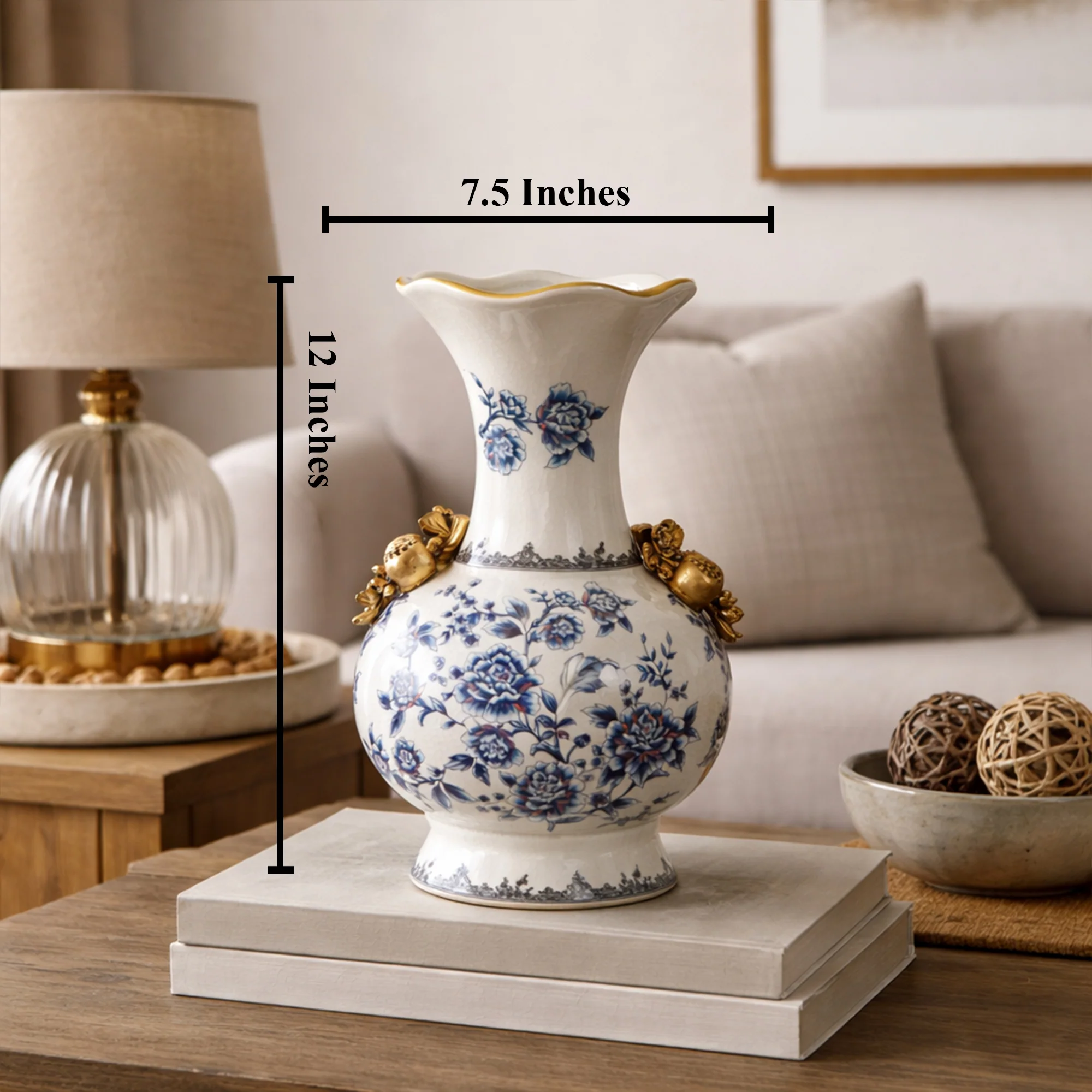 Classic Blue Garden Elegance Decorative Vase & Showpiece - Blue - Image 2