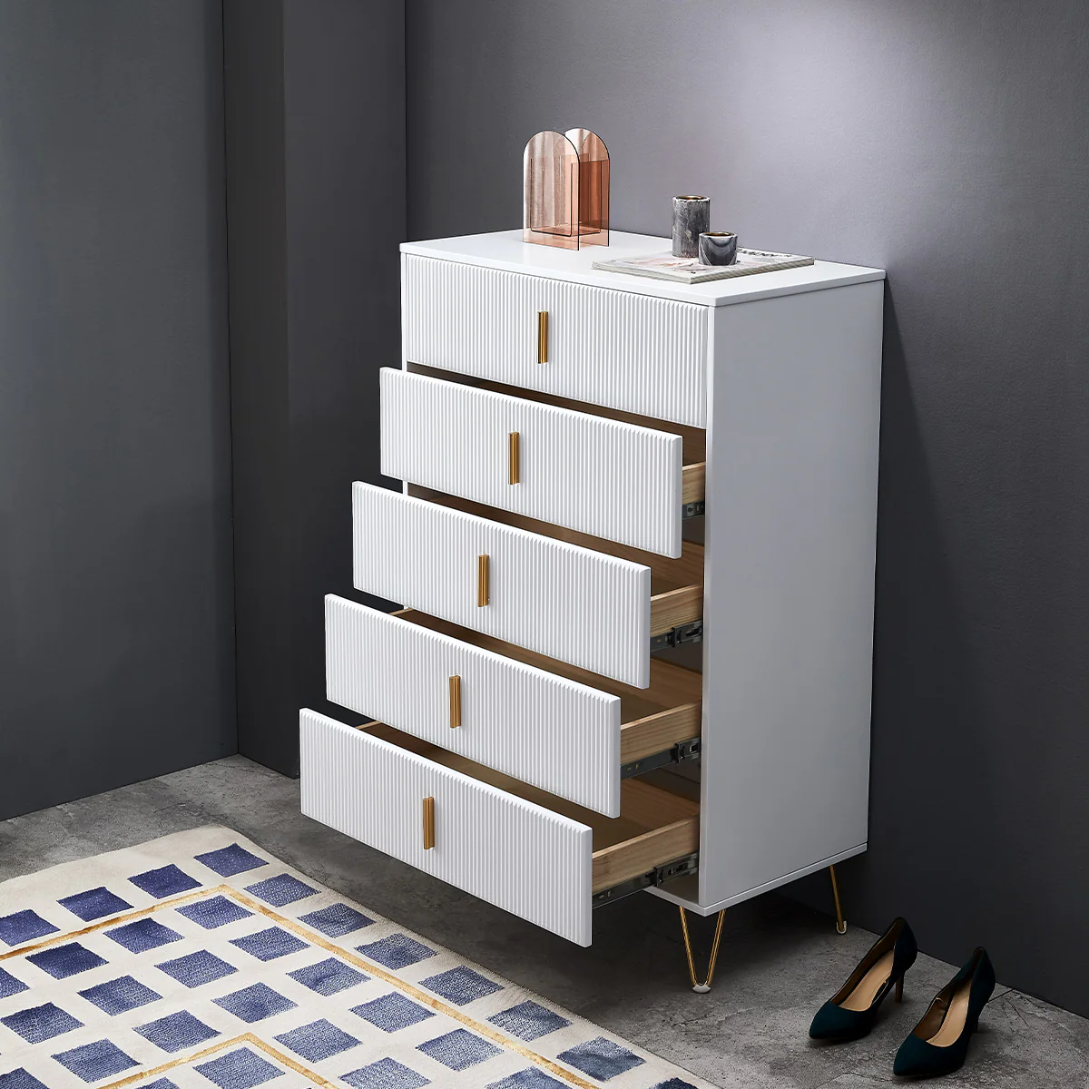 Classic Elegance Five-Drawer Cabinet & Side Table - Image 3