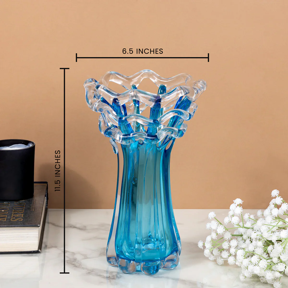 Cobalt Blue Wave Handblown Glass Vase & Decorative showpiece - Image 2