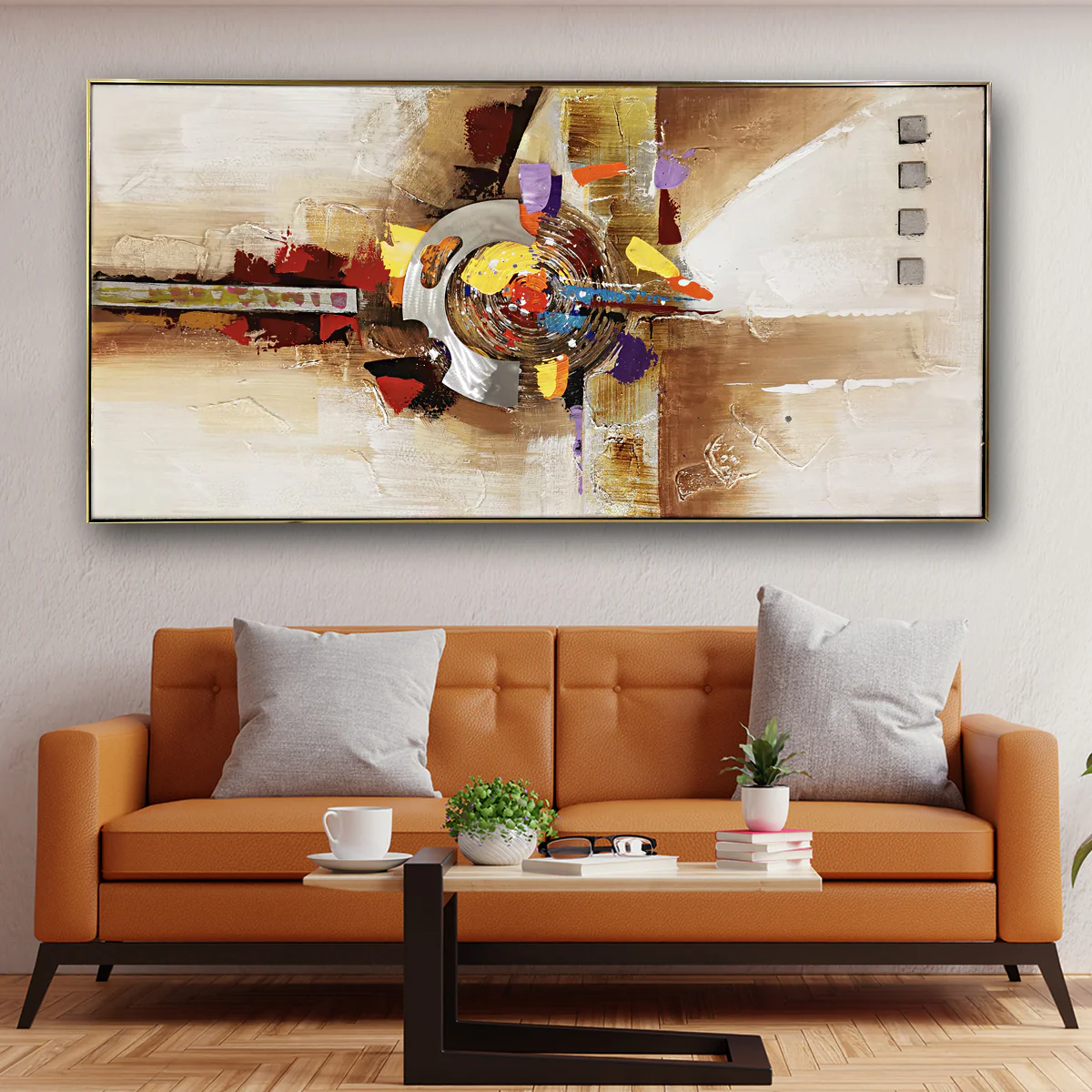 Deconstructed Rainbow 100% Hand Painted Wall Painting (With Outer Floater Frame)