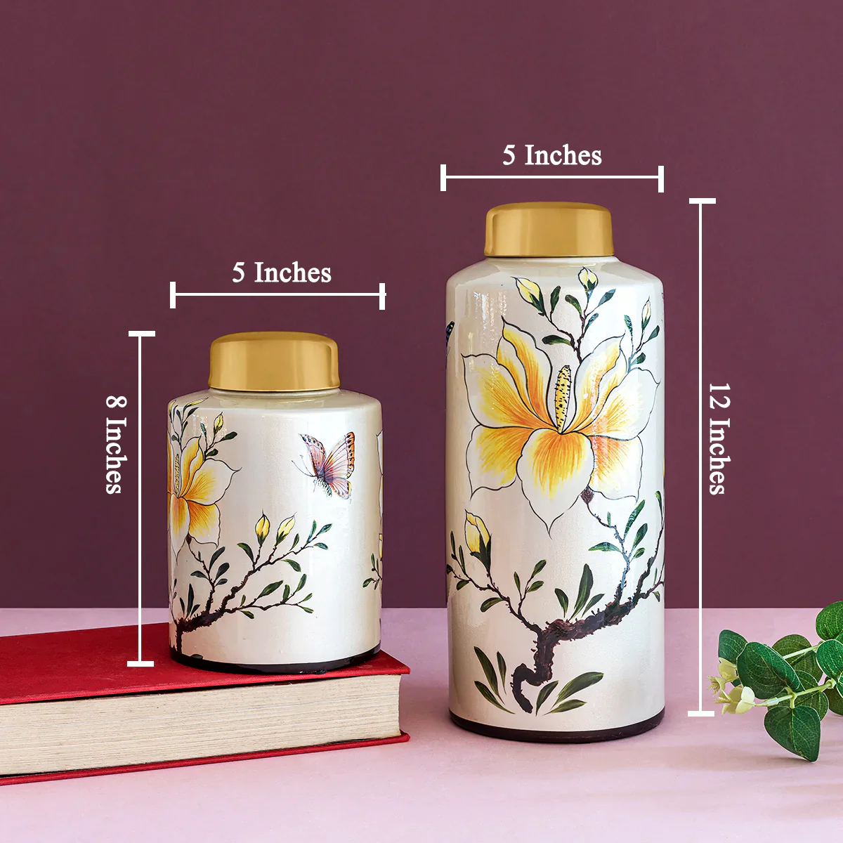 Delicate Blooms Ceramic Jars - Pair - Image 2