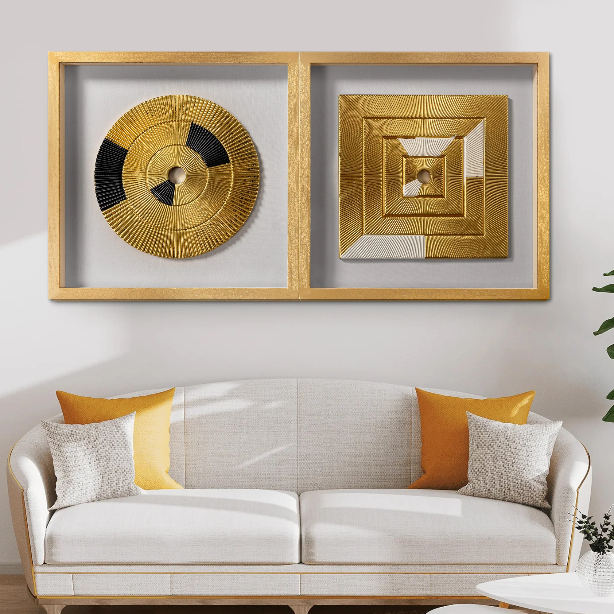 Eclipse Motion & Golden Vortex Shadow Box for Wall Decoration - Set of 2