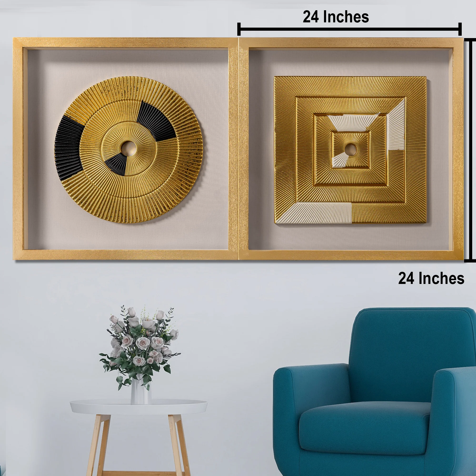 Eclipse Motion & Golden Vortex Shadow Box for Wall Decoration - Set of 2 - Image 2