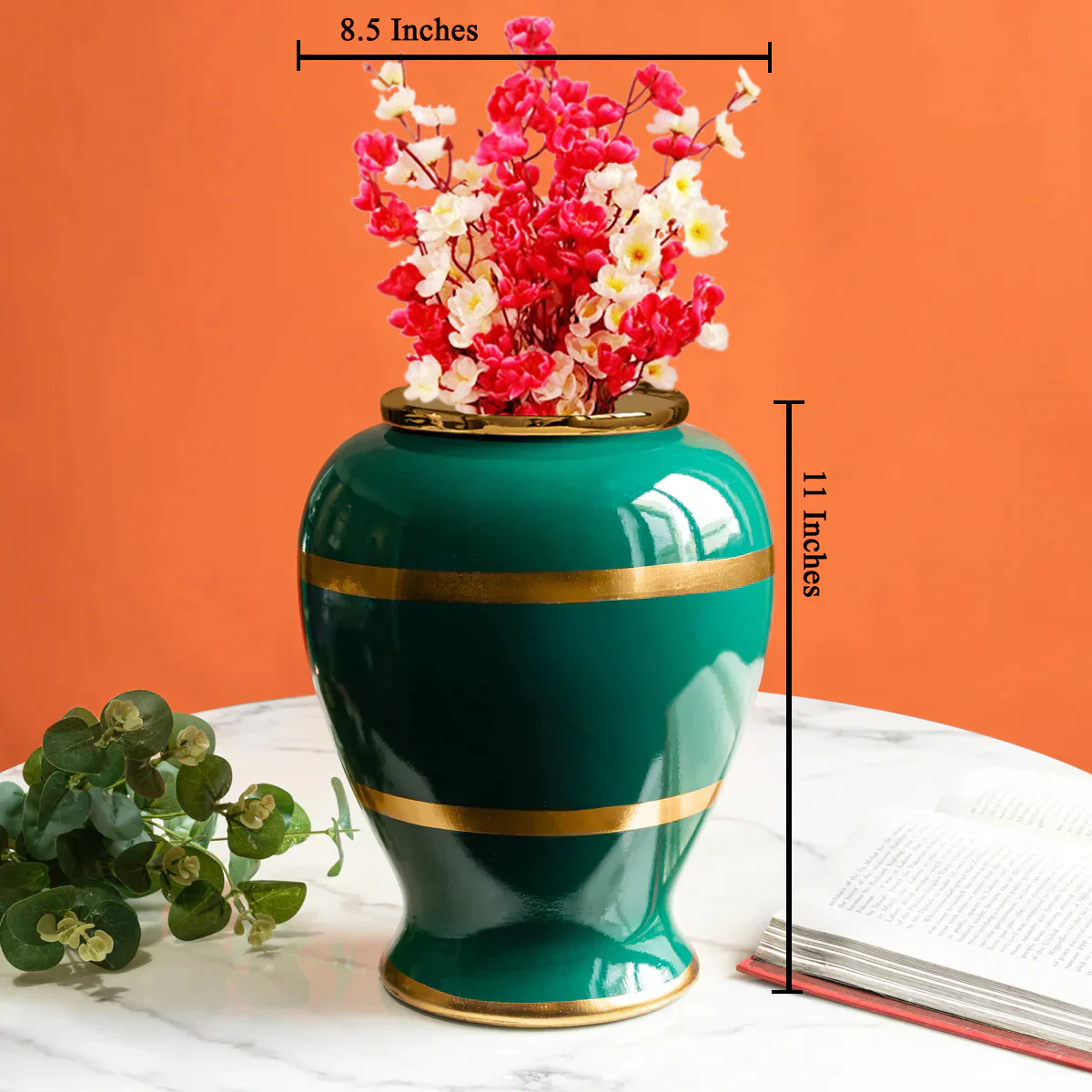 Emerald Sunburst Decorative Ceramic Vases - W/L - Image 2