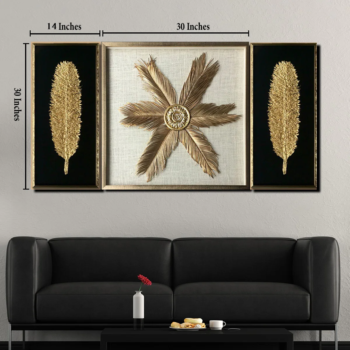 Enchanted Seas & The Golden Glittered Feather Shadow Box Wall Decoration Piece - Set of 3 - Image 2
