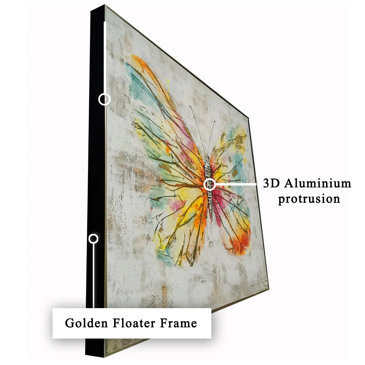 Float like a Butterfly 100% Hand Wall Painting For Home (outer Floater Frame ) (40 x 40 Inches) - Image 3
