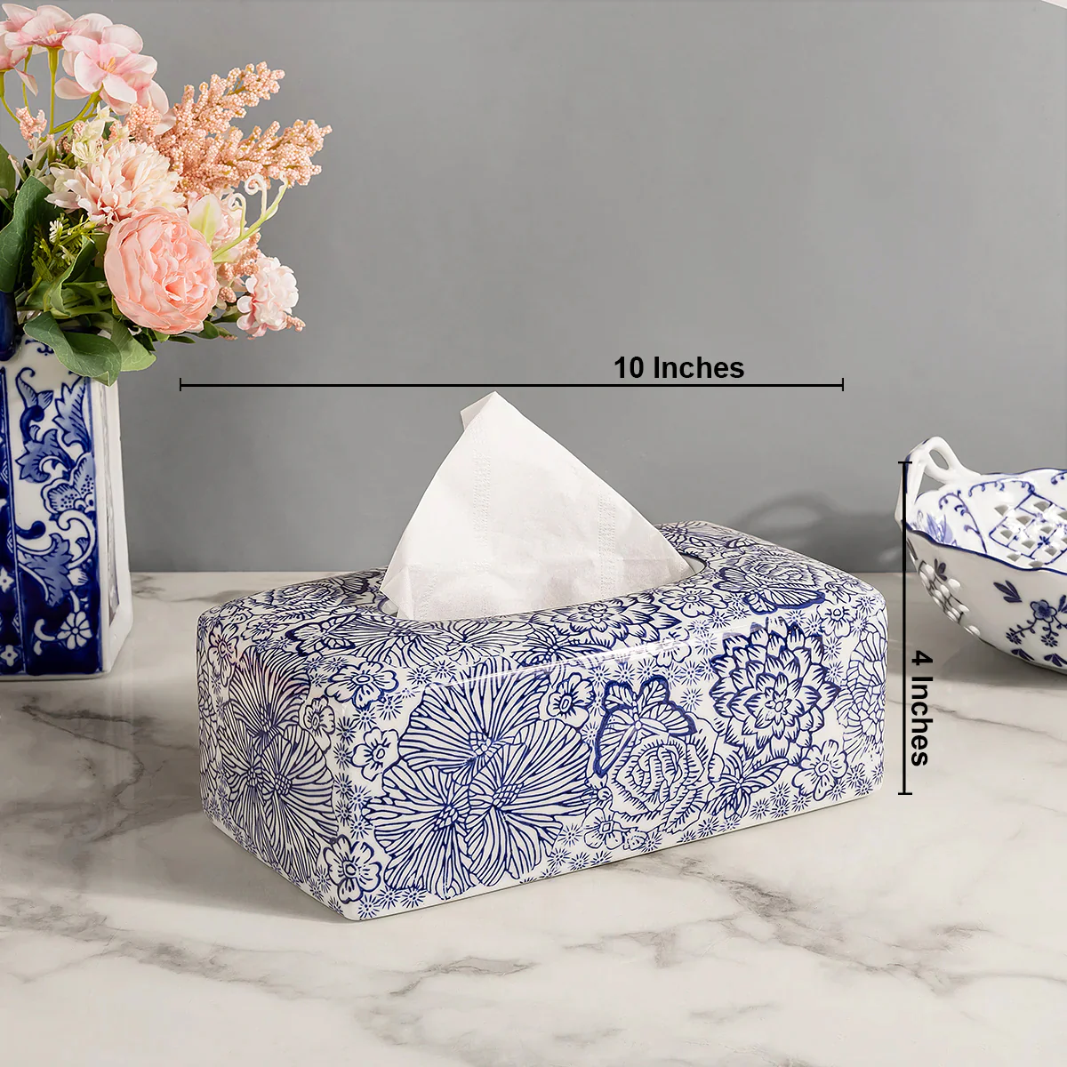 Floral Elegance Ceramic Tissue Holder - Image 2