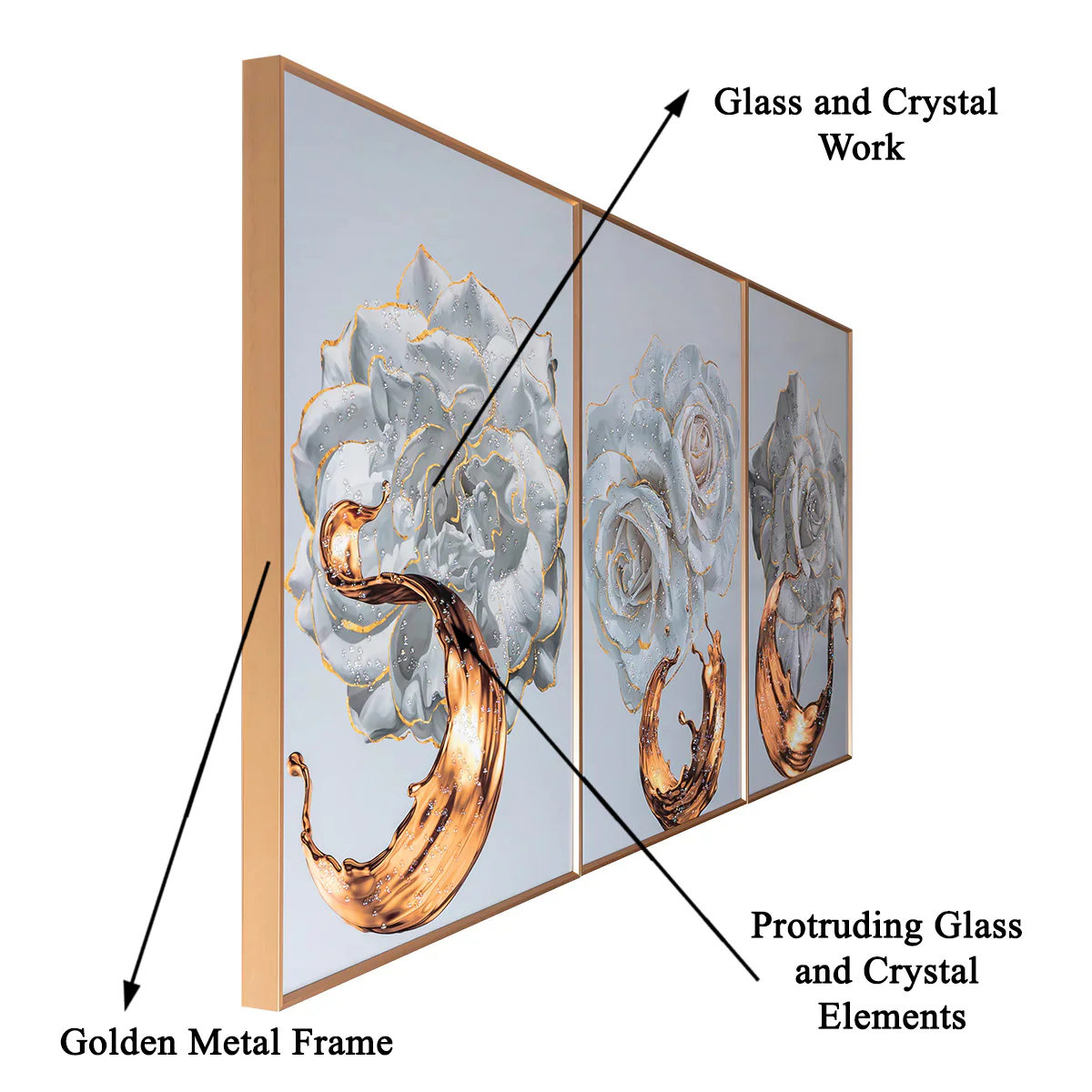 Forest Floral Perspective Framed Crystal Glass Wall Decor Paintings for Home - Set of 3 - Image 2