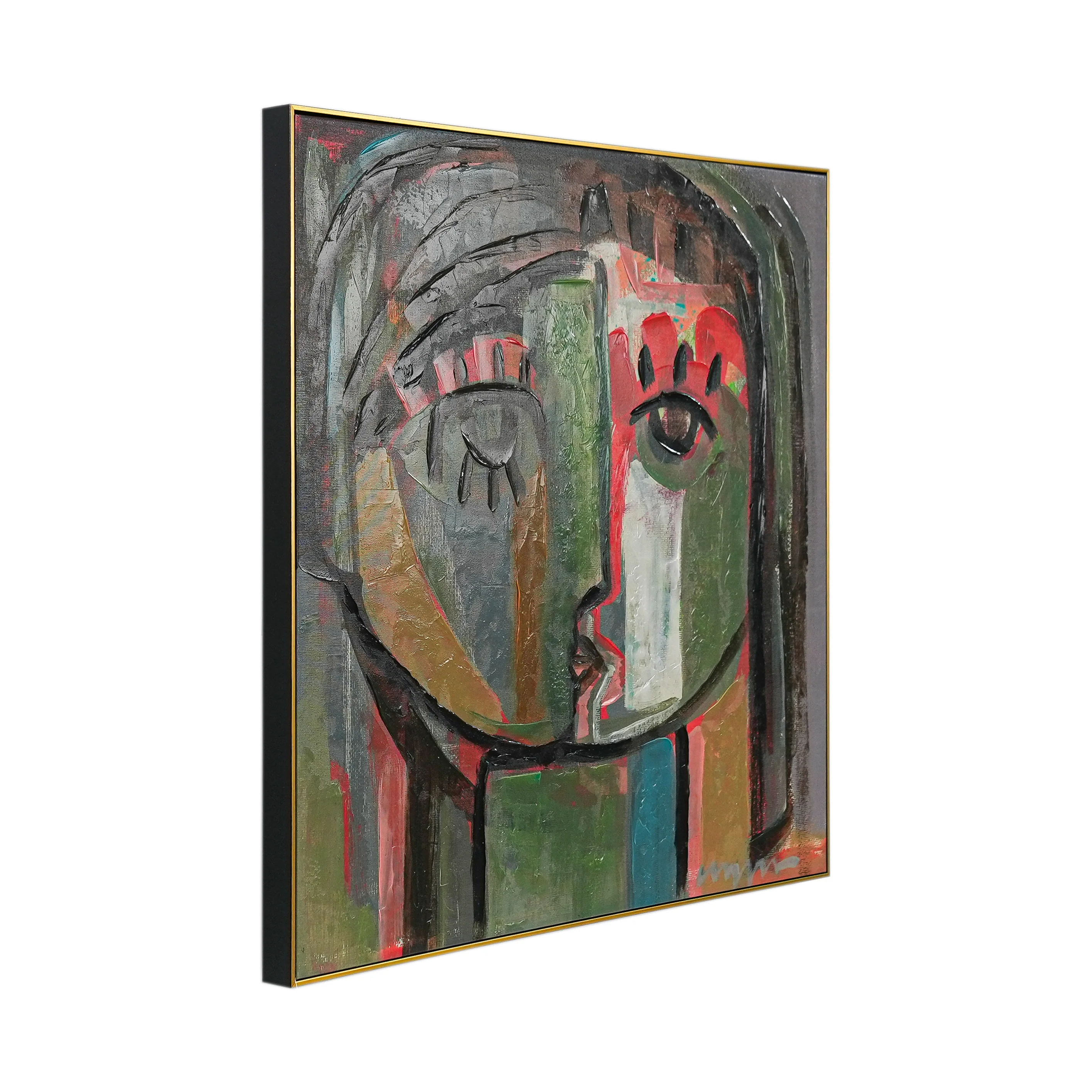 Fragmented Hue: An Abstract Portrait of Emotion by Craig Greene 100% Hand Wall Painting For Home (With Outer Floater Frame frame) ( 39 x 39 Inches ) - Image 7