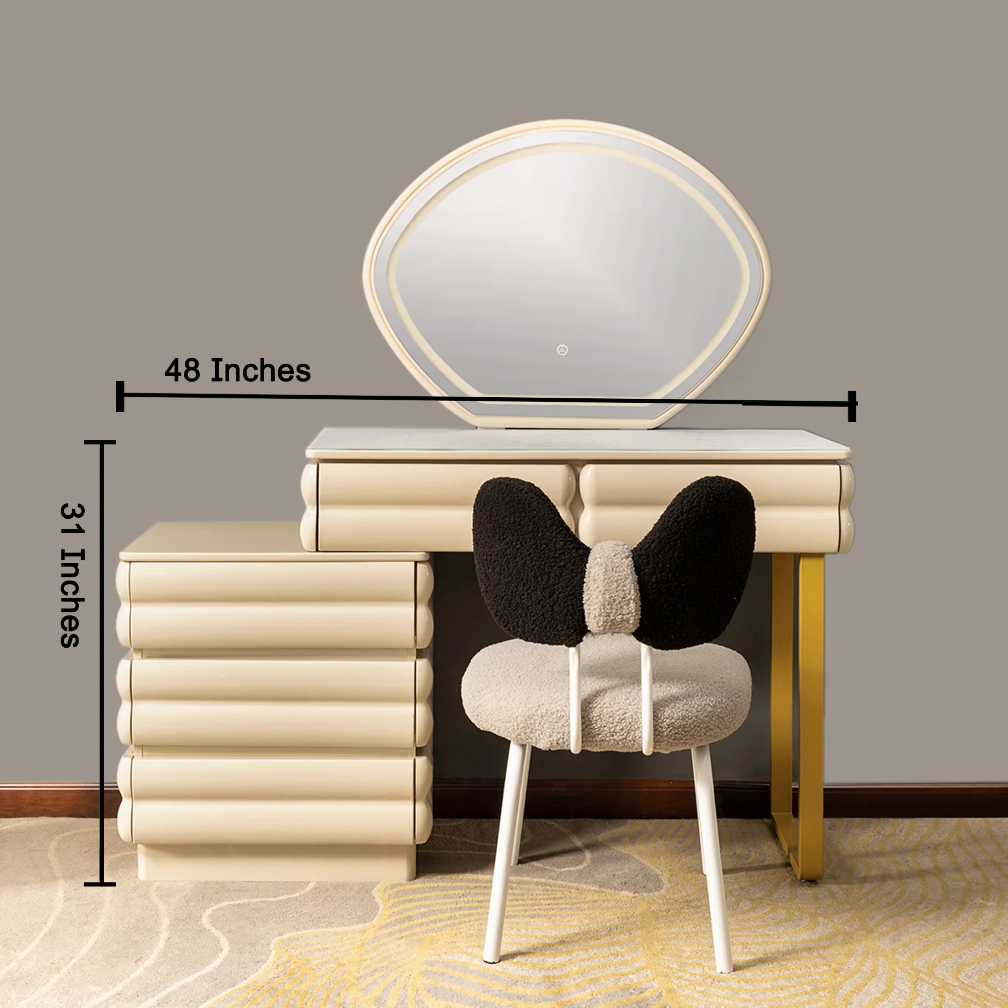 Glam Haven Dressing Table & Vanity Set With Mirror & Chair - Image 3