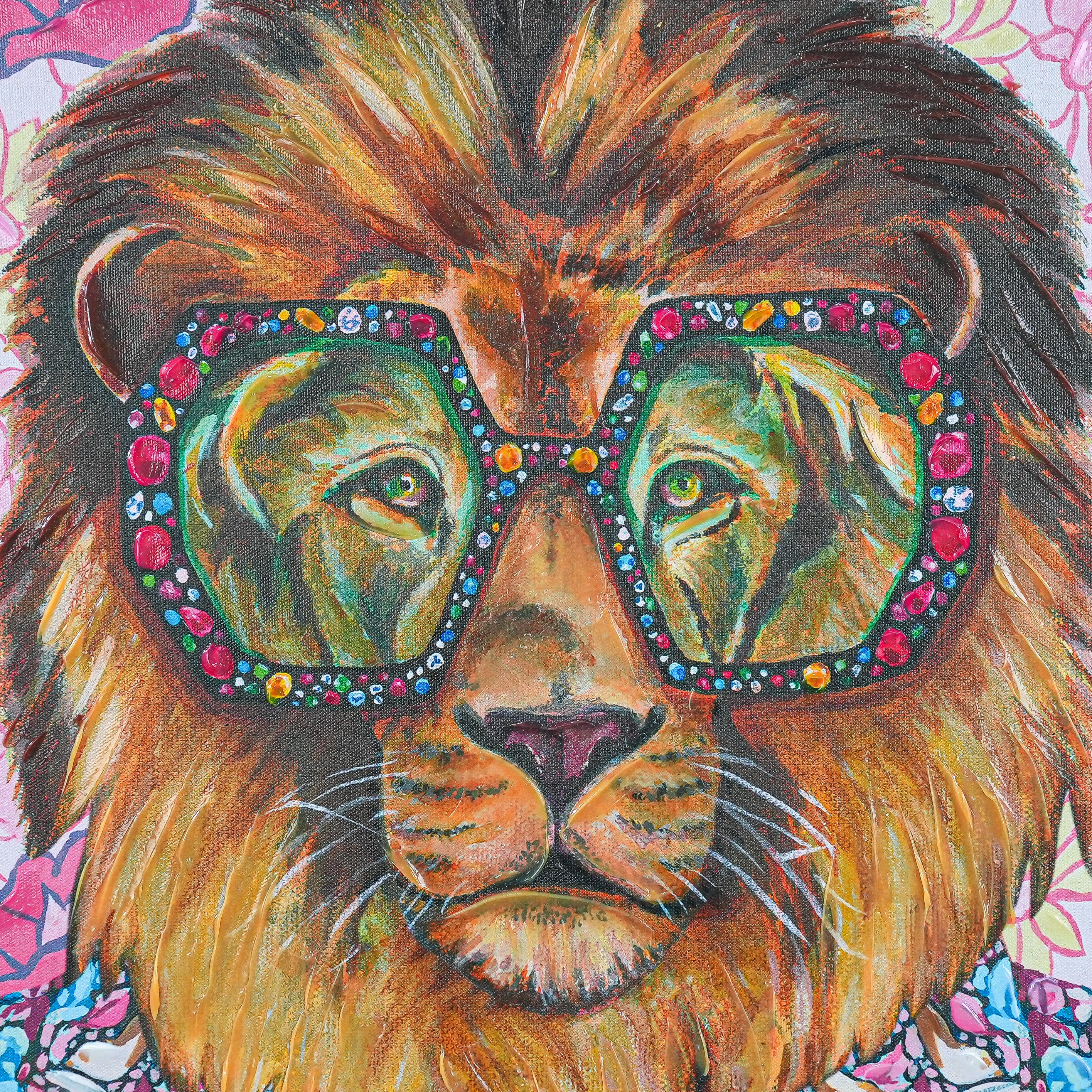 Glamorous Grove: The Dapper Lion by Heather Perry 100% Hand Wall Painting For Home (With Outer Floater Frame frame) ( 35.5 x 23.5 Inches ) - Image 4