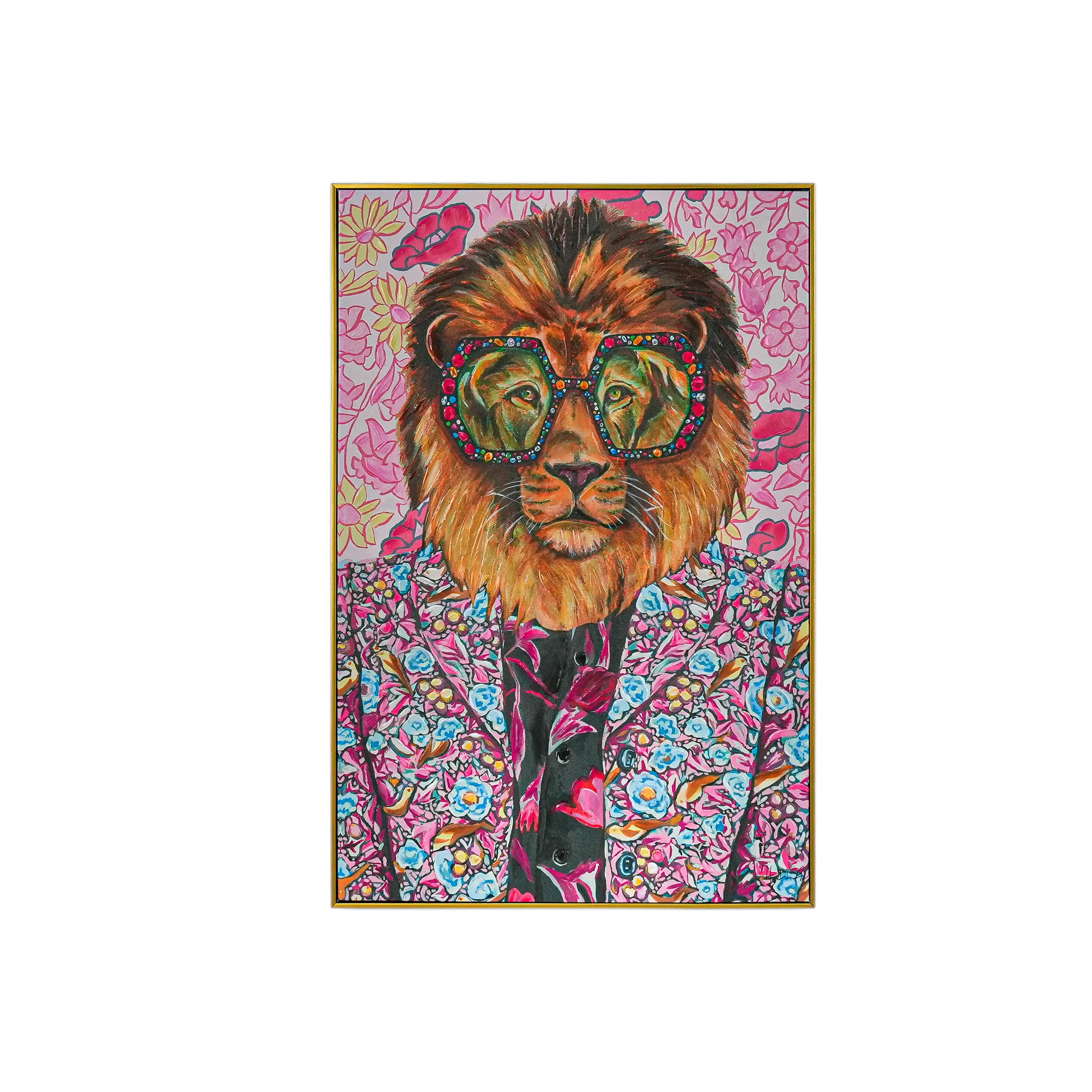 Glamorous Grove: The Dapper Lion by Heather Perry 100% Hand Wall Painting For Home (With Outer Floater Frame frame) ( 35.5 x 23.5 Inches ) - Image 7