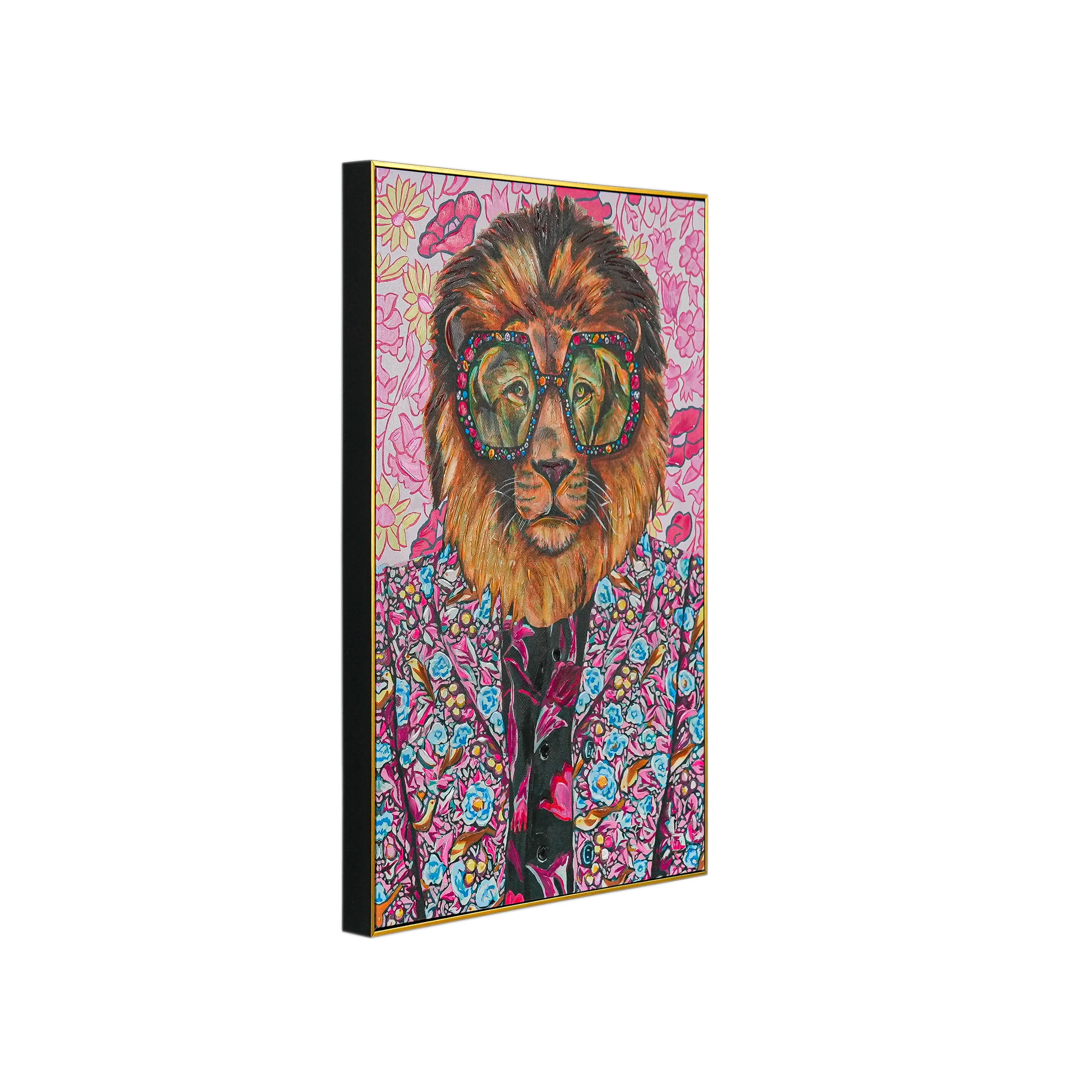 Glamorous Grove: The Dapper Lion by Heather Perry 100% Hand Wall Painting For Home (With Outer Floater Frame frame) ( 35.5 x 23.5 Inches ) - Image 9