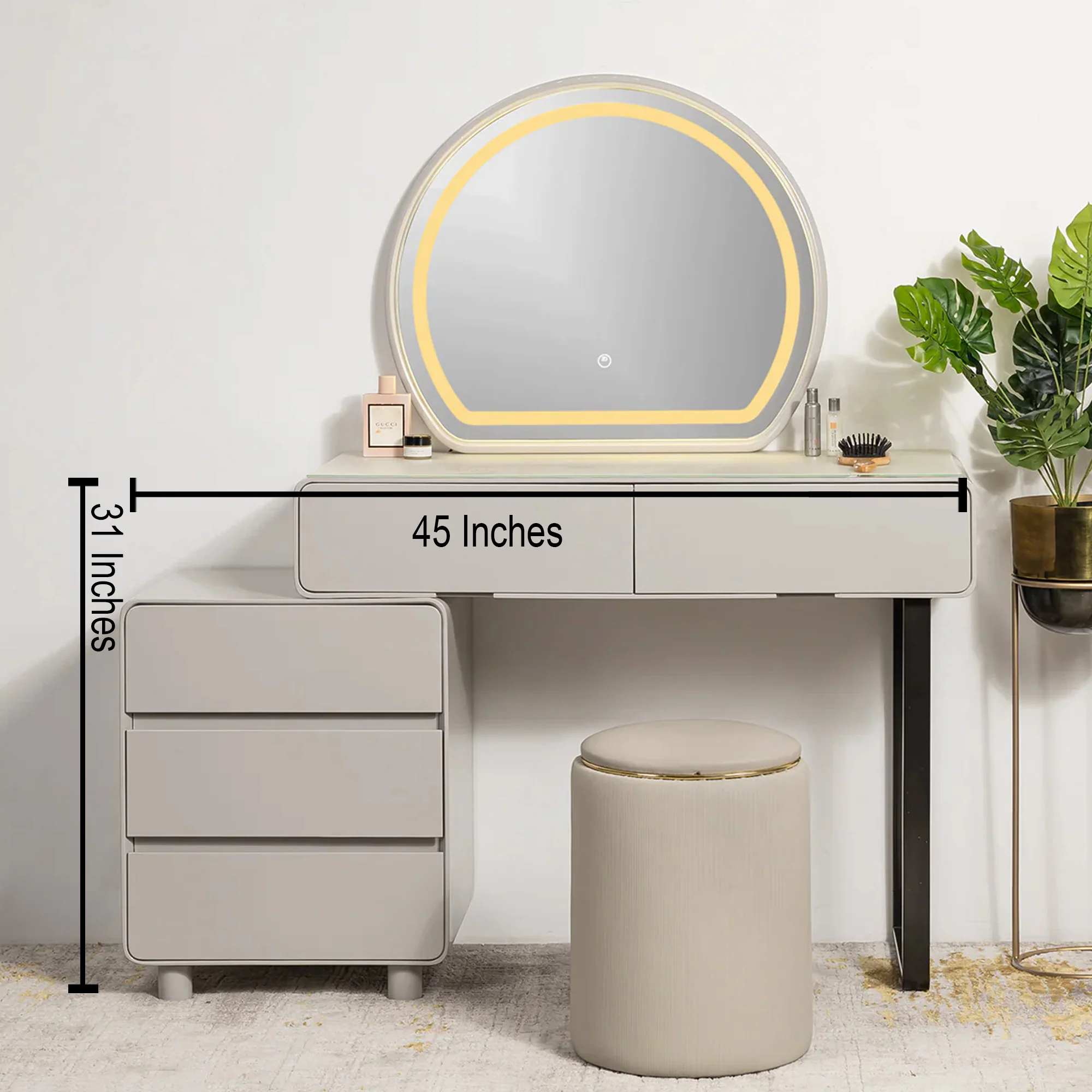 Glamour Grove Dressing Table & Vanity Set With Mirror & Poof Chair - Image 3