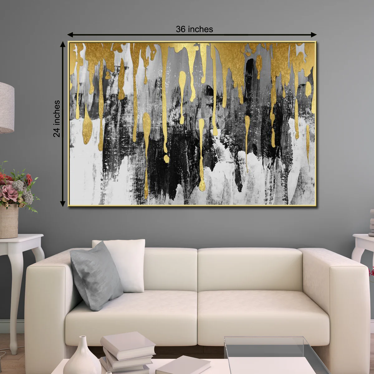 Gold & Black drips Framed Canvas Wall Art - Image 2