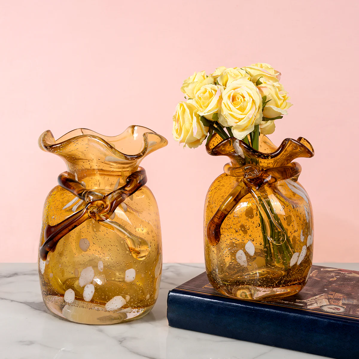 Gold Rush Handblown Glass Vase & Decorative showpiece - Set of 2