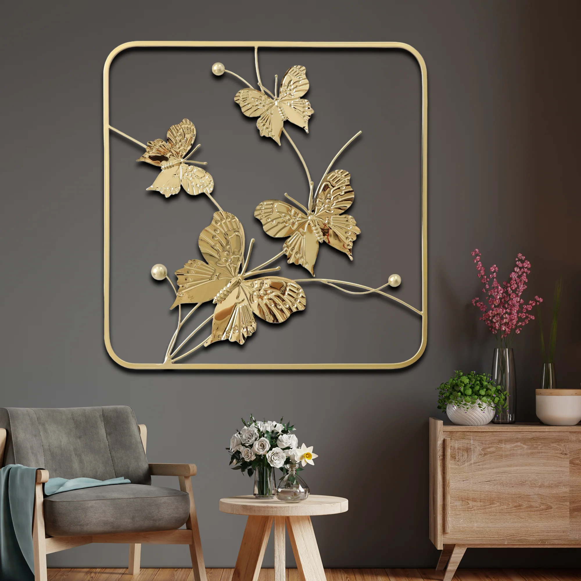 Golden Butterfly Wall Decoration Metal Art