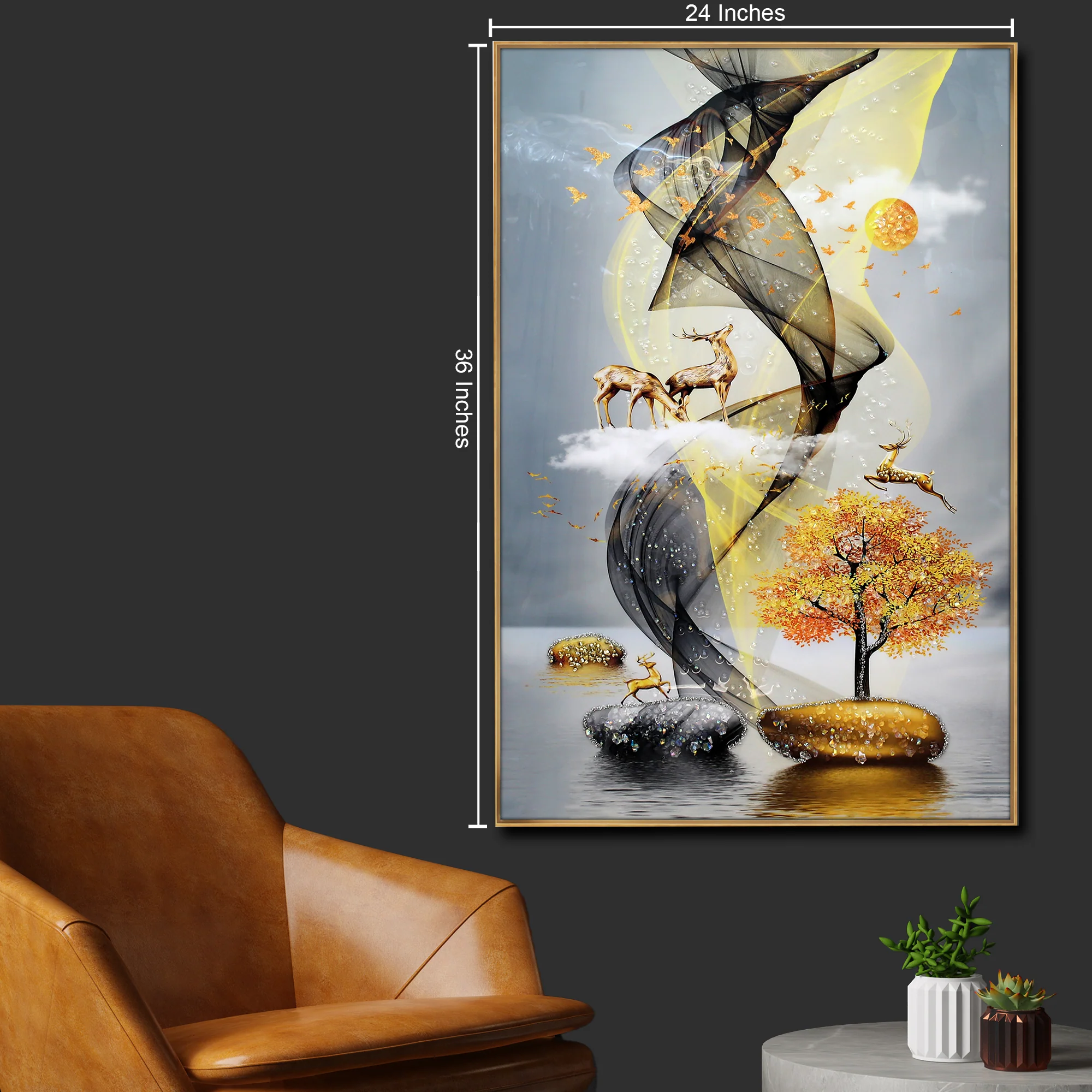 Golden Daydream Delight Crystal Glass Framed Wall Paintings - Image 2