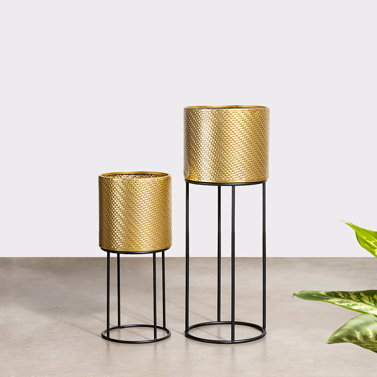 Golden Eclipse Metal Planters - Pair - Image 2
