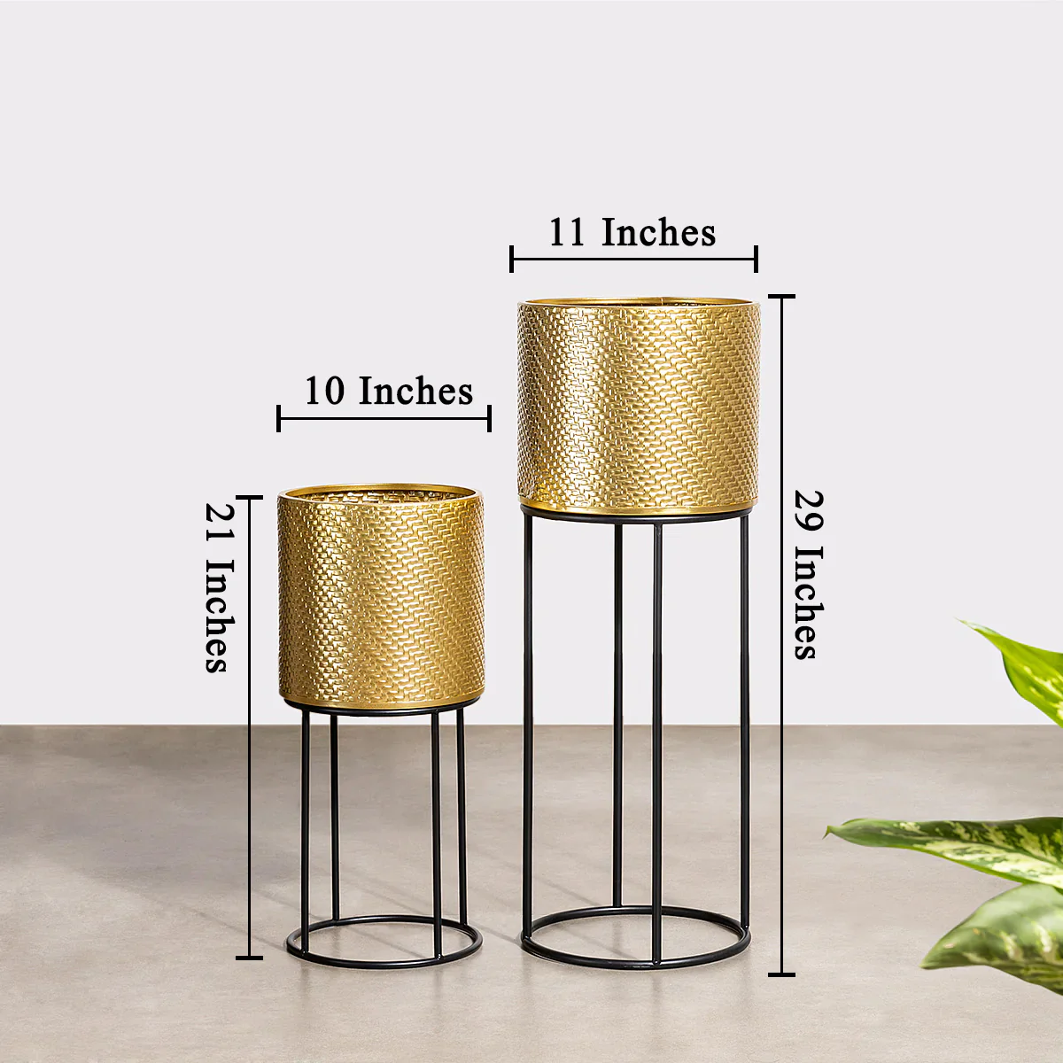 Golden Eclipse Metal Planters - Pair - Image 3