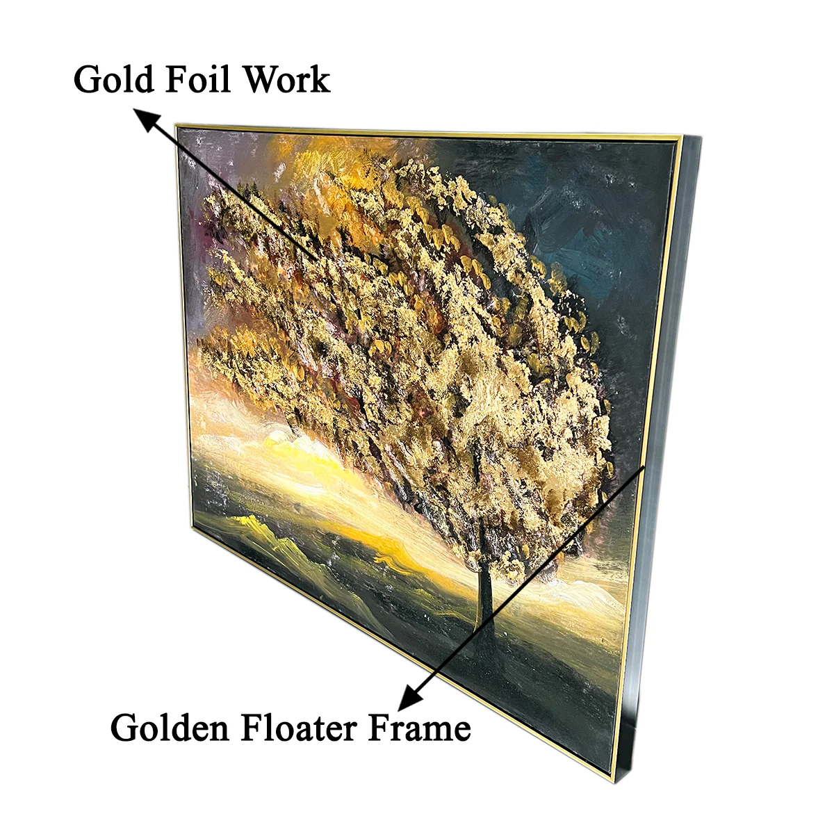 Golden Petals 100% Hand Wall Painting For Home (With Outer Floater Frame) (48 x 36 Inches) - Image 3
