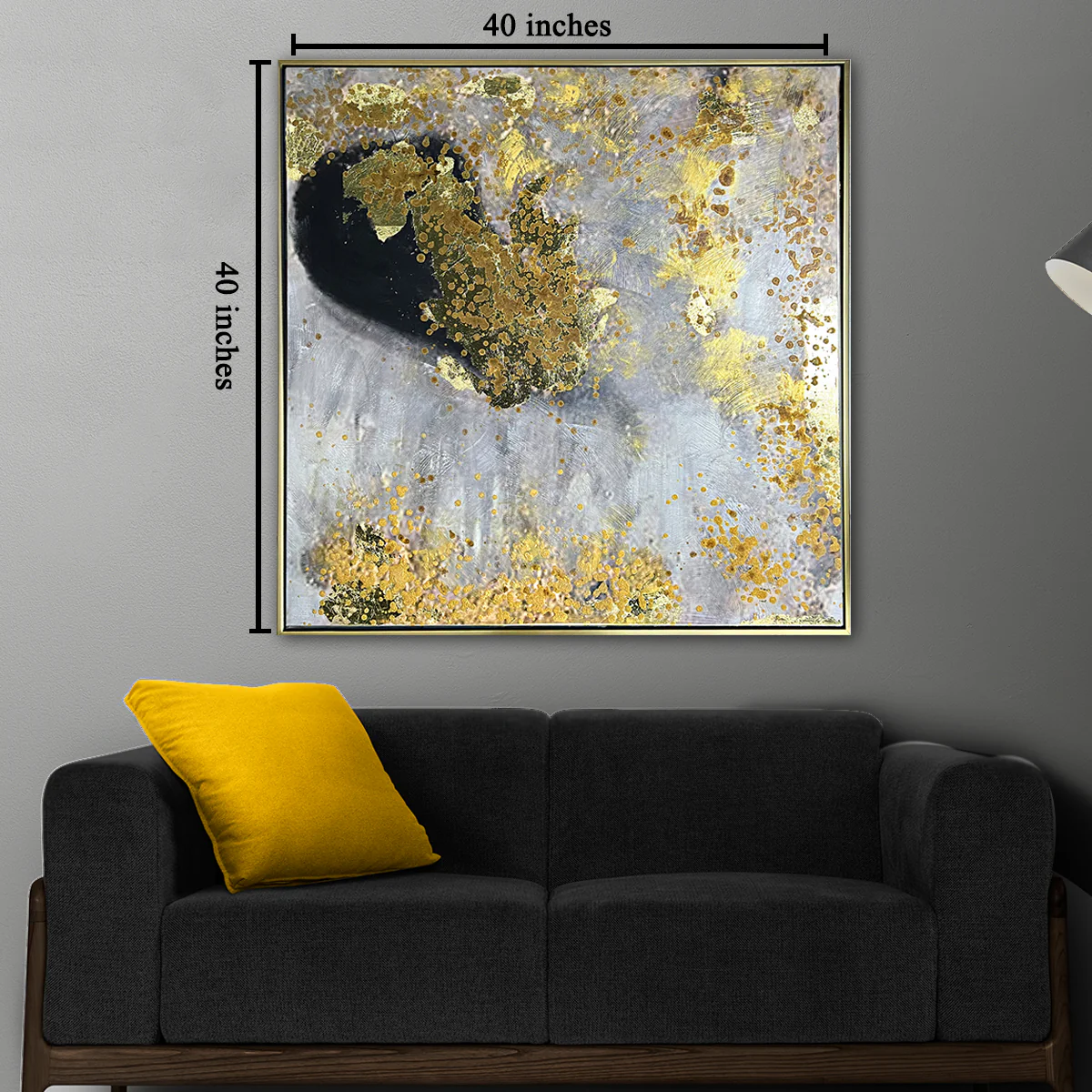 Golden Rays 100% Hand Painted Wall Painting (With outer Floater Frame) - Image 3