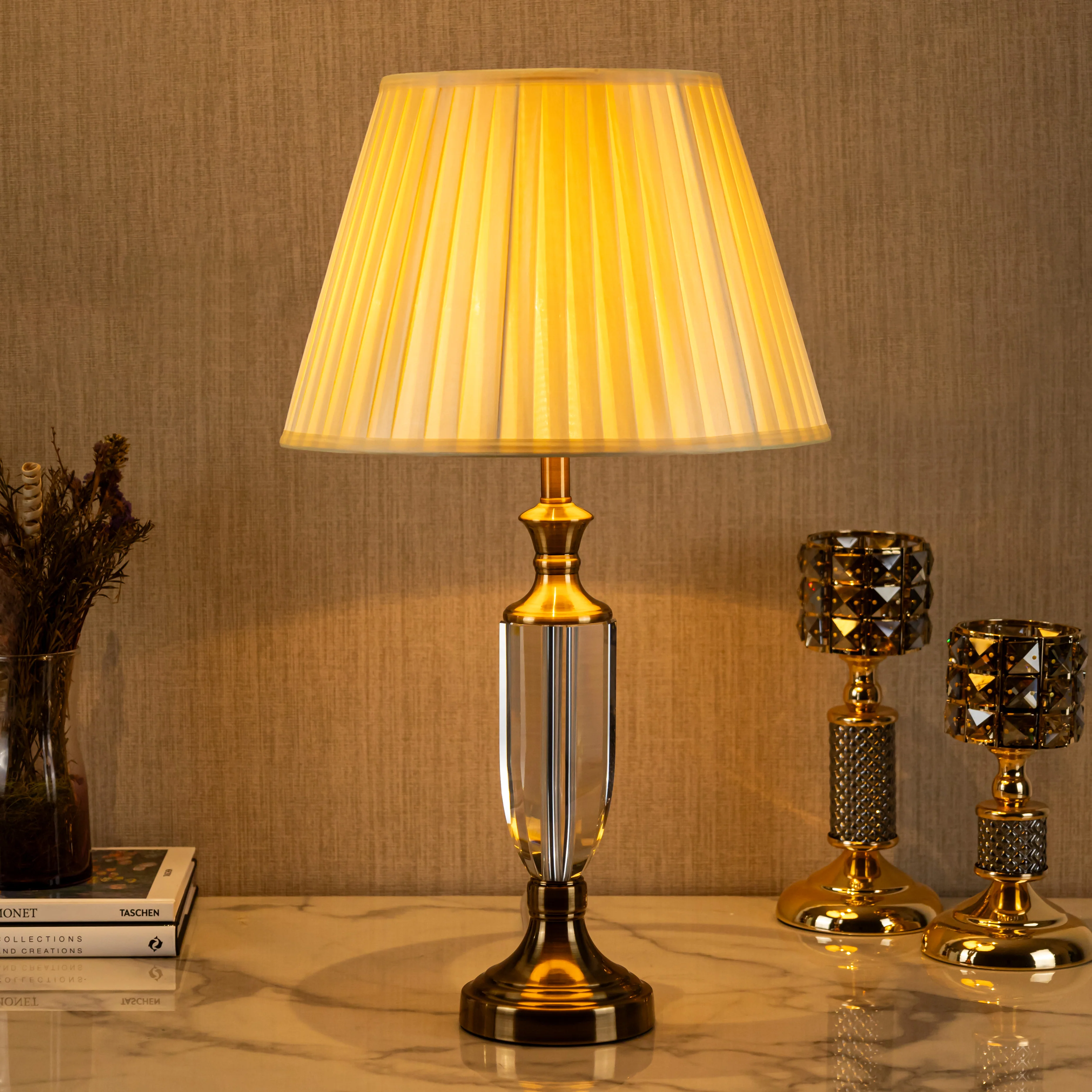 Granada Decorative Base Stainless Steel Crystal Lamp with Shade - Image 2