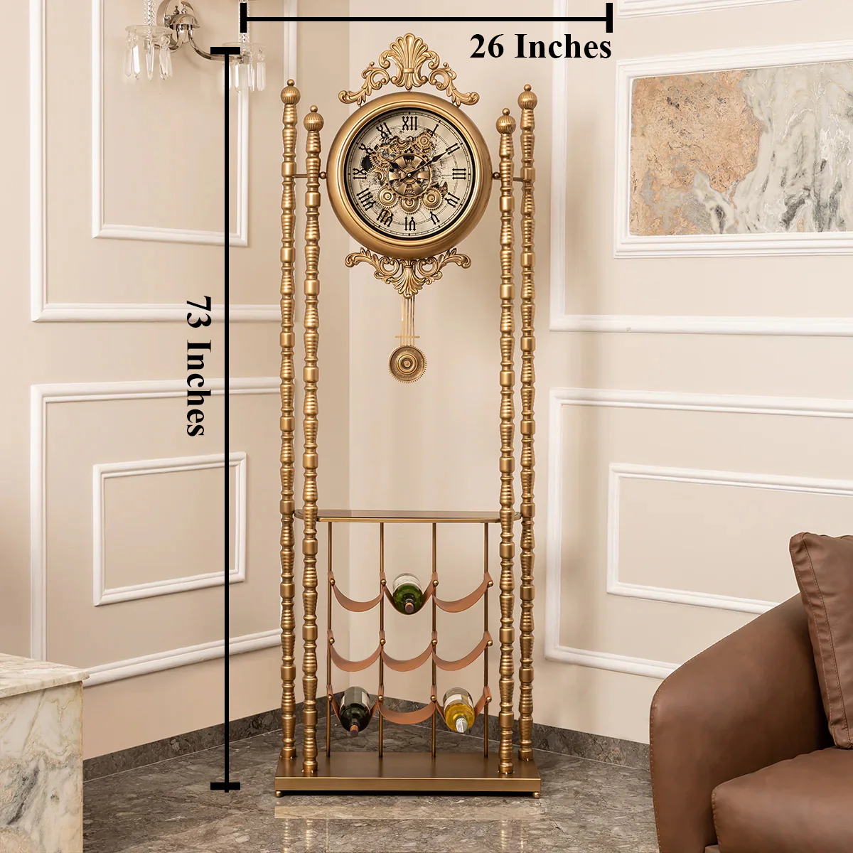 Grand Palace Designer Floor Clock With Pendulum & Moving Gear Mechanism (Steel Body) - Image 3