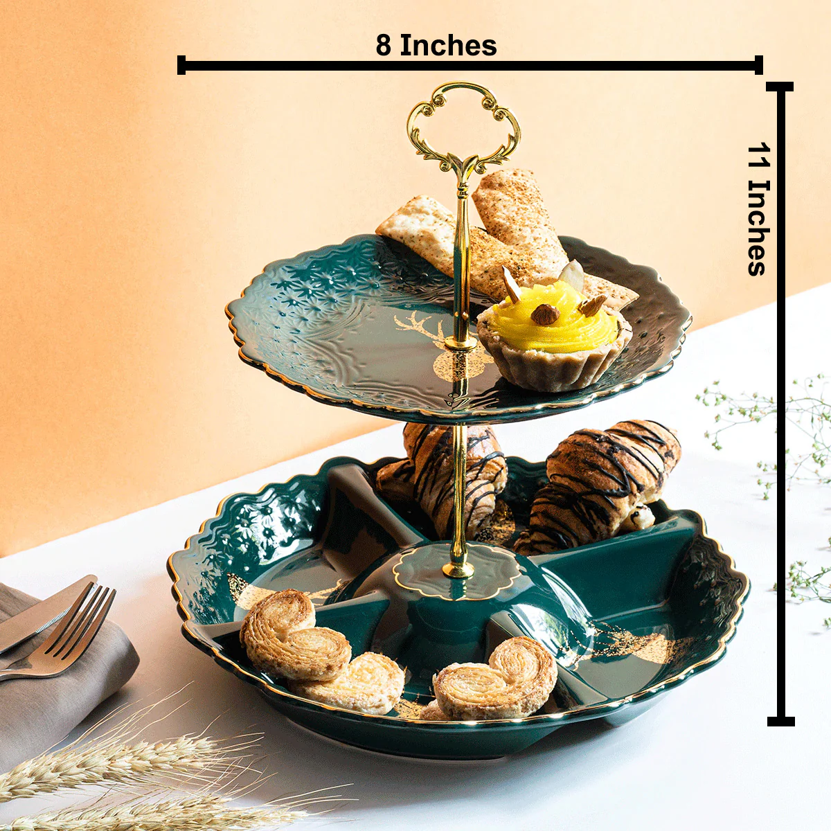 Green Paradise Two Tier Cake Plate - Image 2