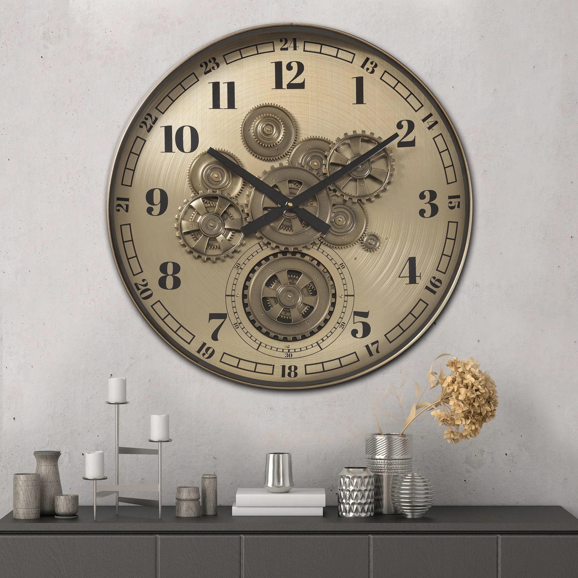 Infinity Dial Luxury Antique Wall Clock For Living Room With Moving Gear Mechanism Buy Wall Clock Online - Big (Steel Body)