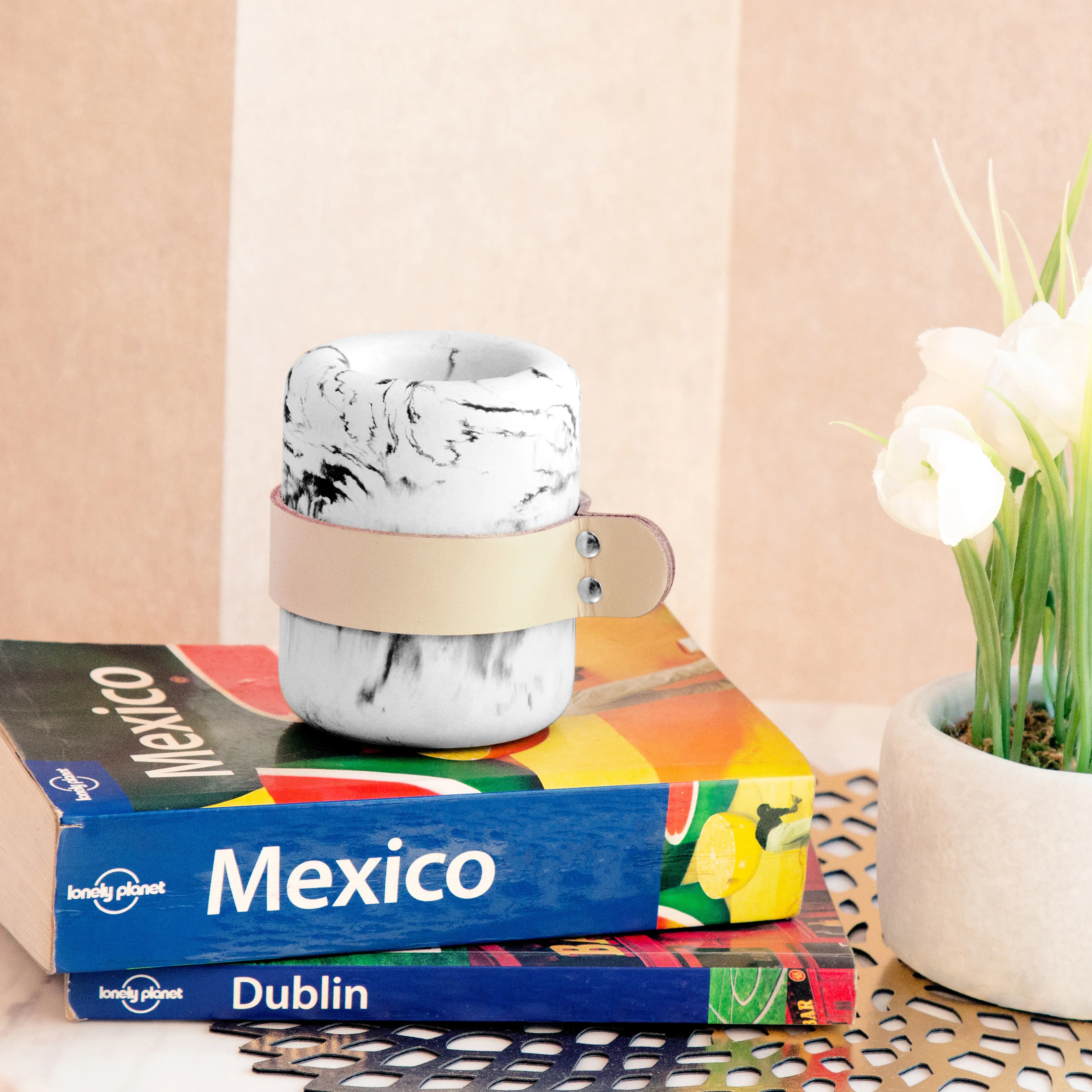 Leather Strap Decorative Candle Stand