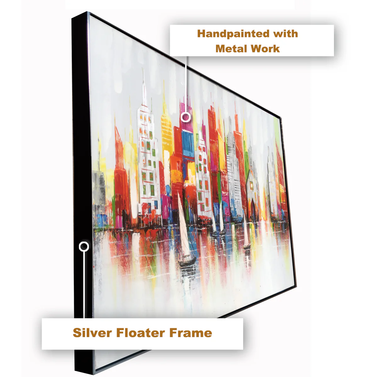 Lost in Amsterdam Cityscape 100% Hand Painted Wall Painting (With outer Floater Frame) - Image 3