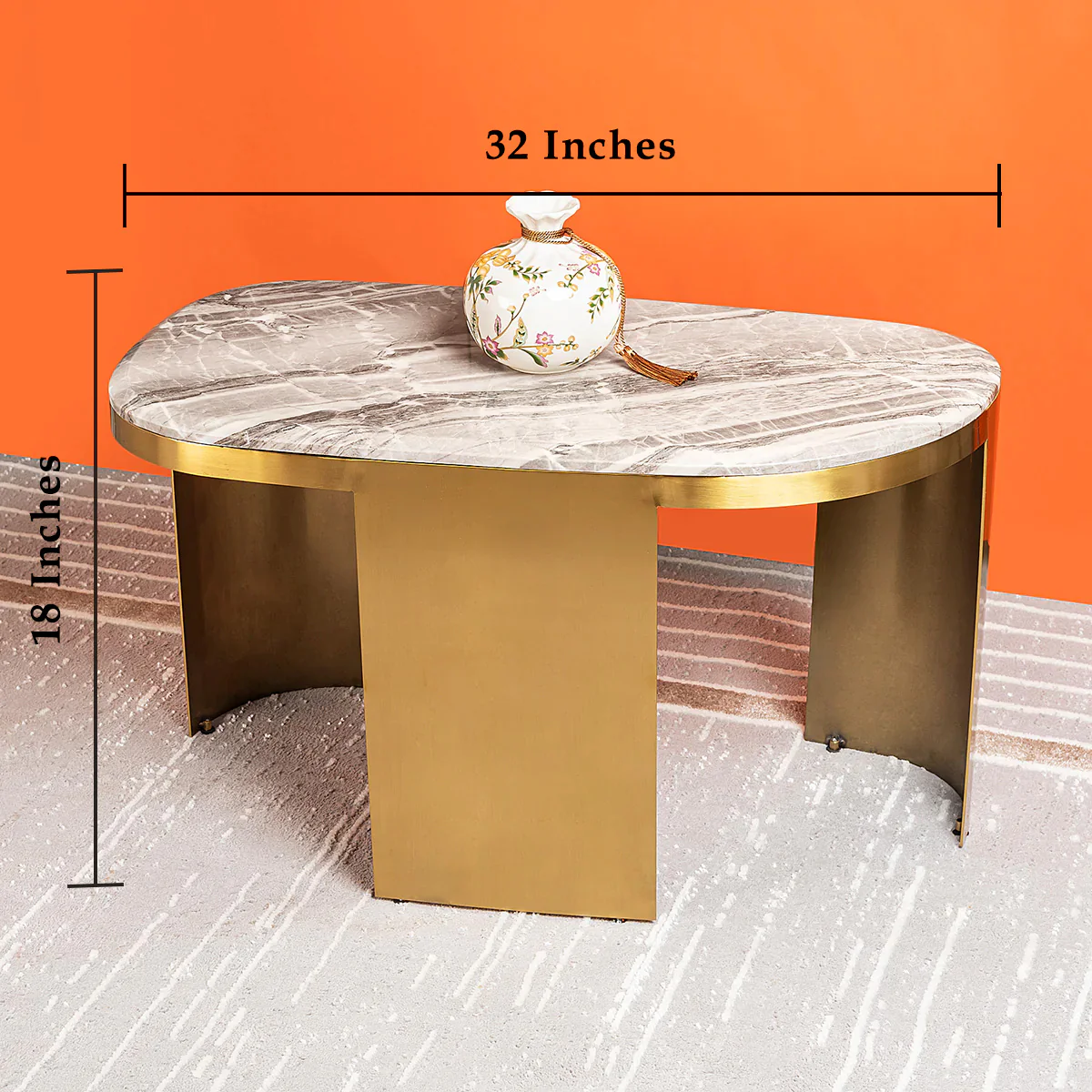 Luxe Lounge Side Table For Living Room (Stainless Steel) - Grey Marble - Image 2