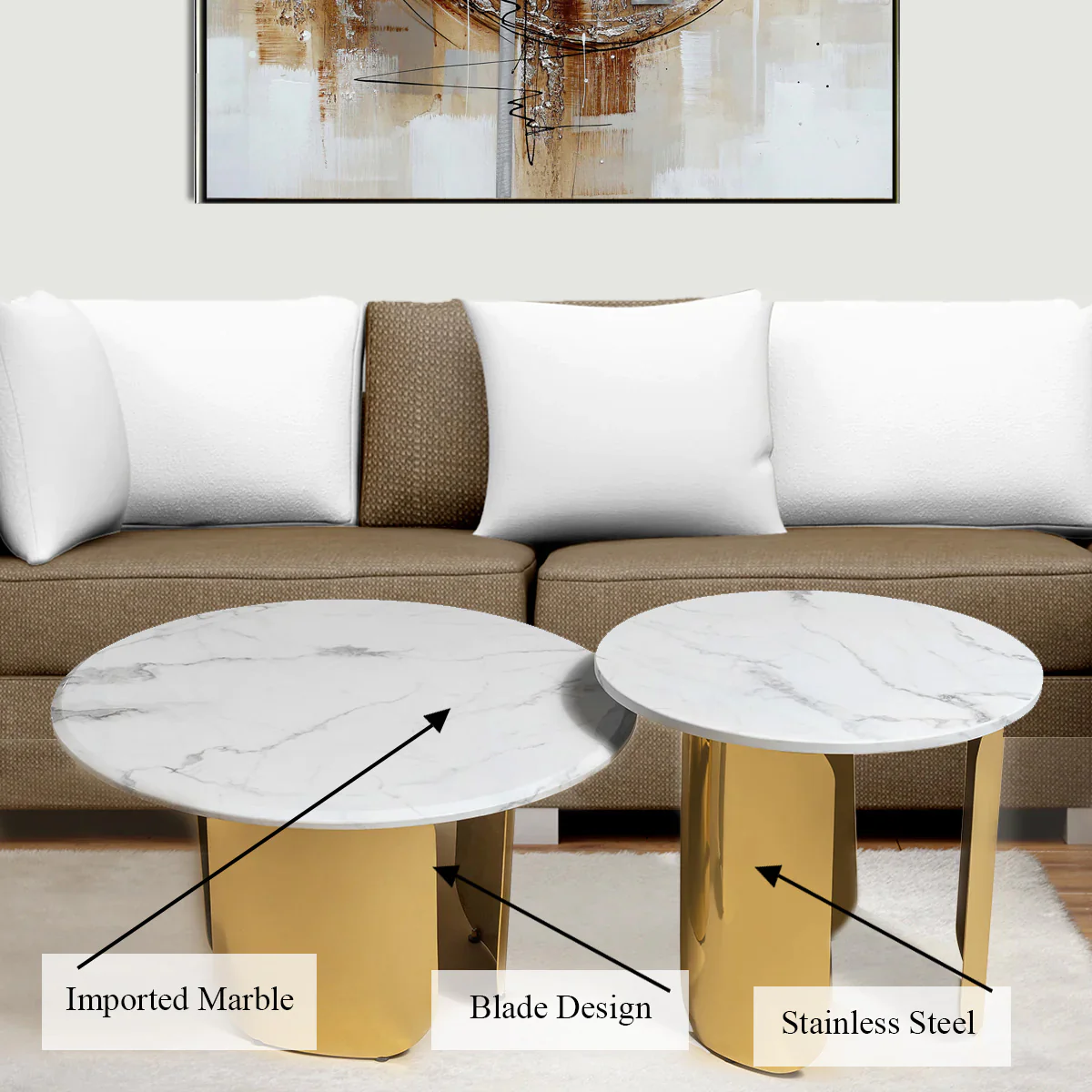 Luxe Slate Centre Table for Living Room - Set of 2 (Stainless Steel) - Image 2