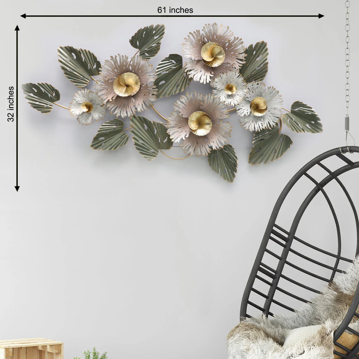 Madison Floral Affair Metal Art for Wall - Gold Foil Work - Image 3