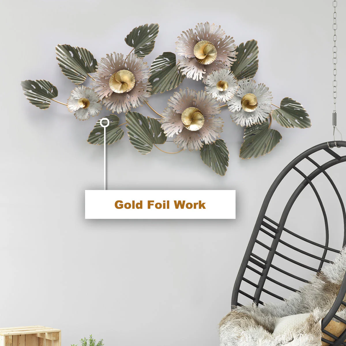 Madison Floral Affair Metal Art for Wall - Gold Foil Work - Image 4