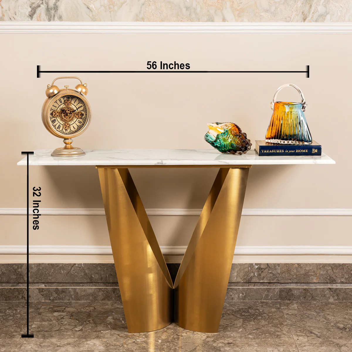 Midnight Gold Marble Top Console Tables for Home (Stainless Steel) (N) - Image 4